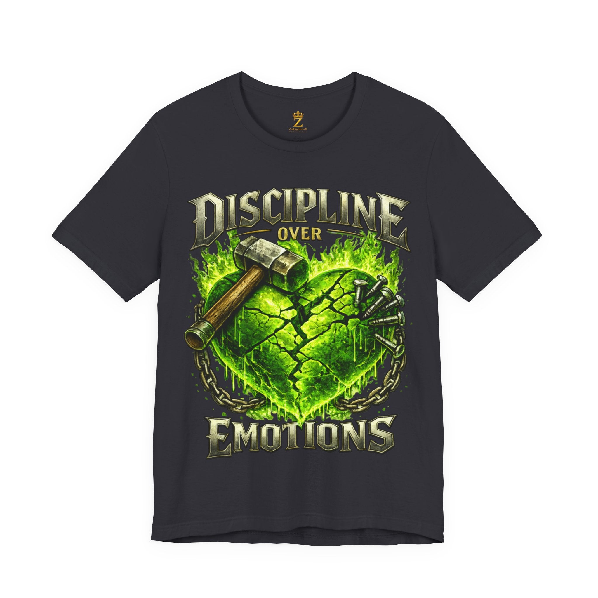 Discipline Over Emotions Premium Graphic T-Shirt (Lime Green Heart) Printify