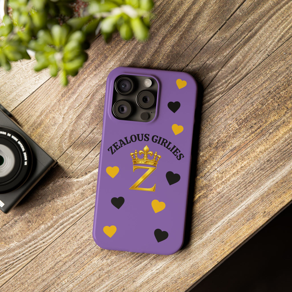 Zealous Girlies 'Z' Crown Slim Phone Case — Purple & Gold Heart Design Printify