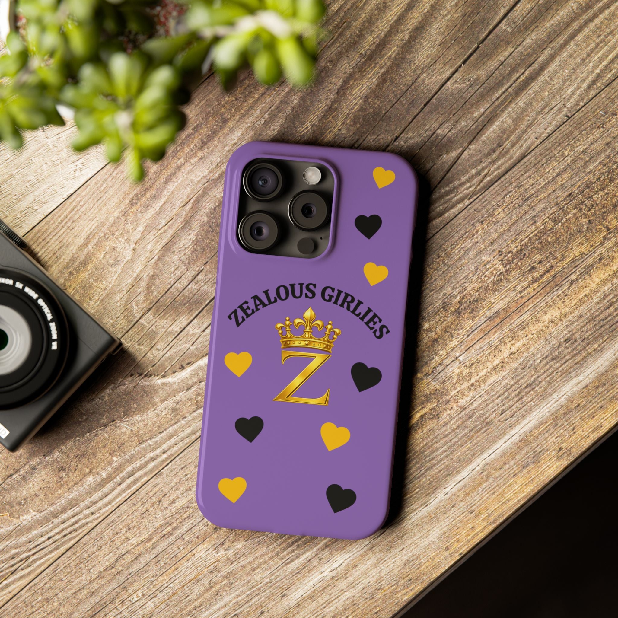 Zealous Girlies 'Z' Crown Slim Phone Case — Purple & Gold Heart Design Printify