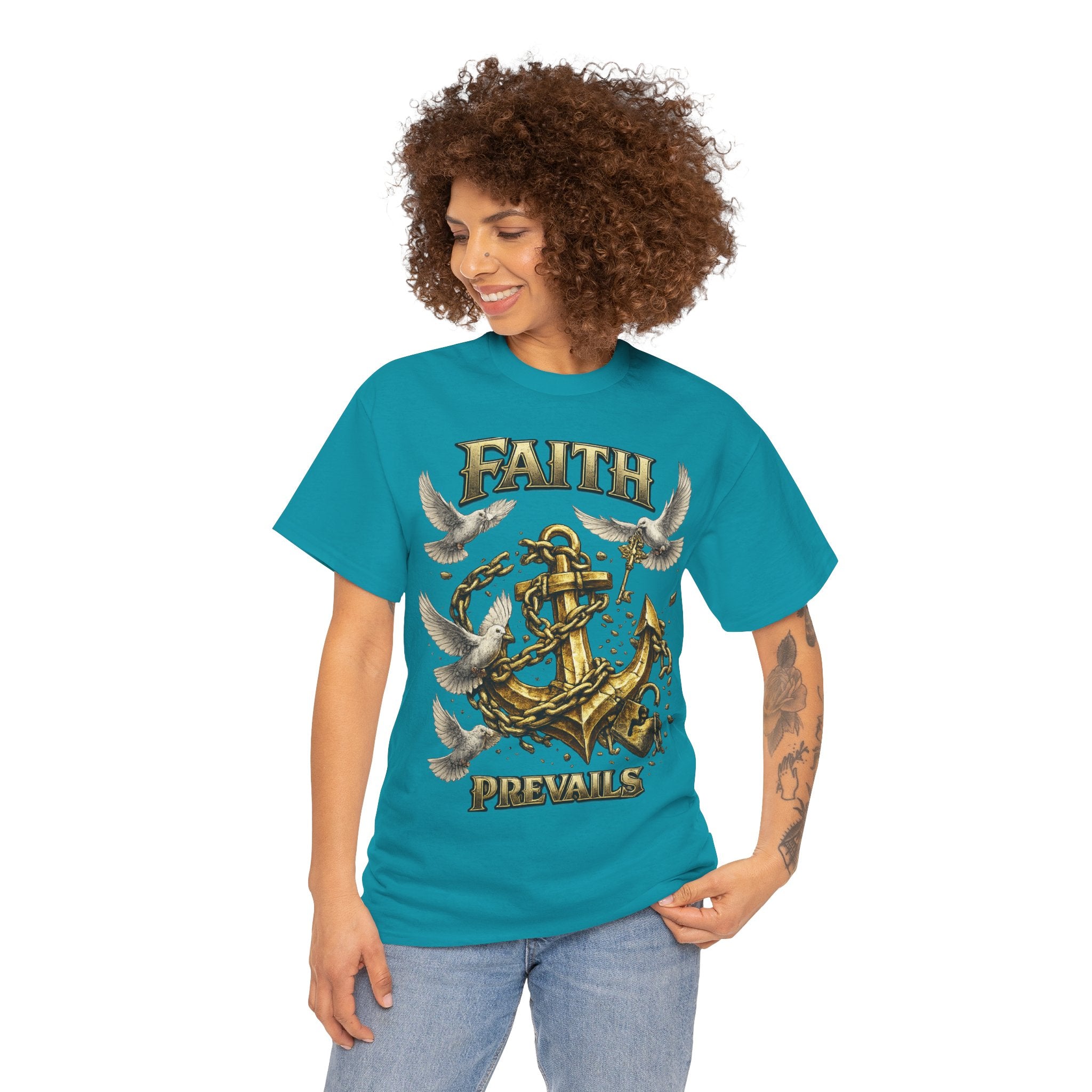 Adult Faith Prevails Anchor T-Shirt (Gold Anchor) Printify