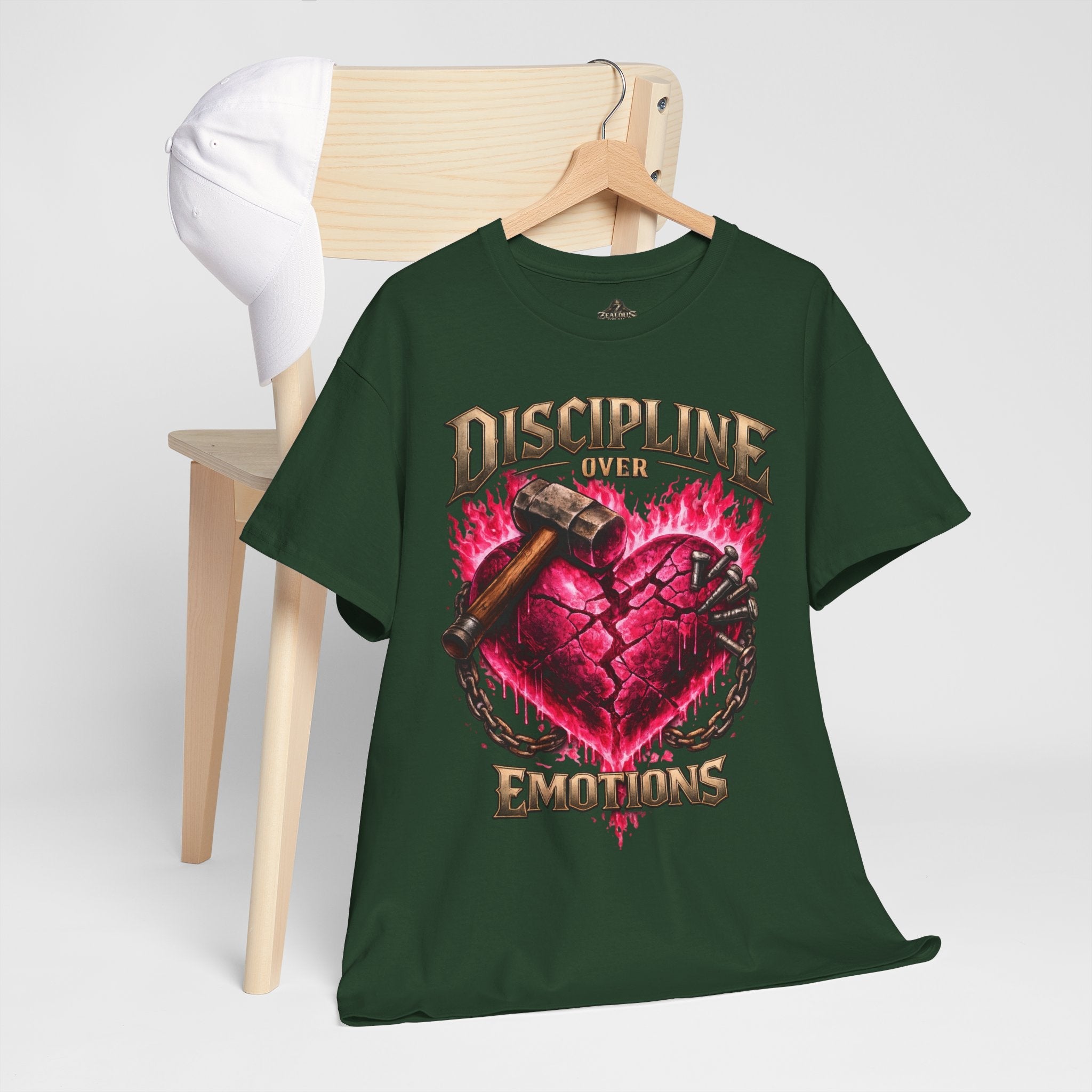 Adult Discipline Over Emotions Graphic T-Shirt (Hot Pink Heart)