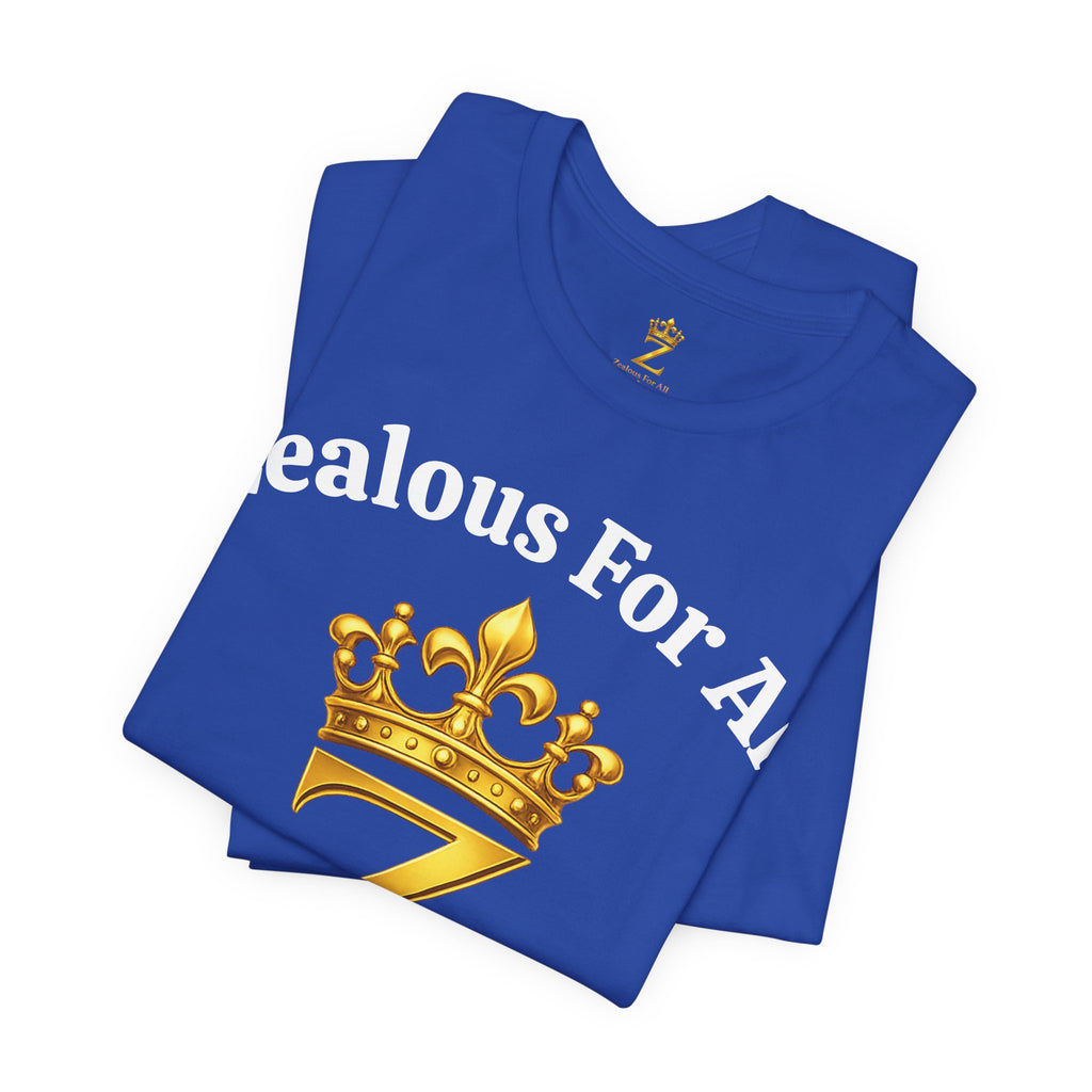 Unisex Luxury Zealous For All T-Shirt (Gold/White Words, Big Logo T-shirt) Printify