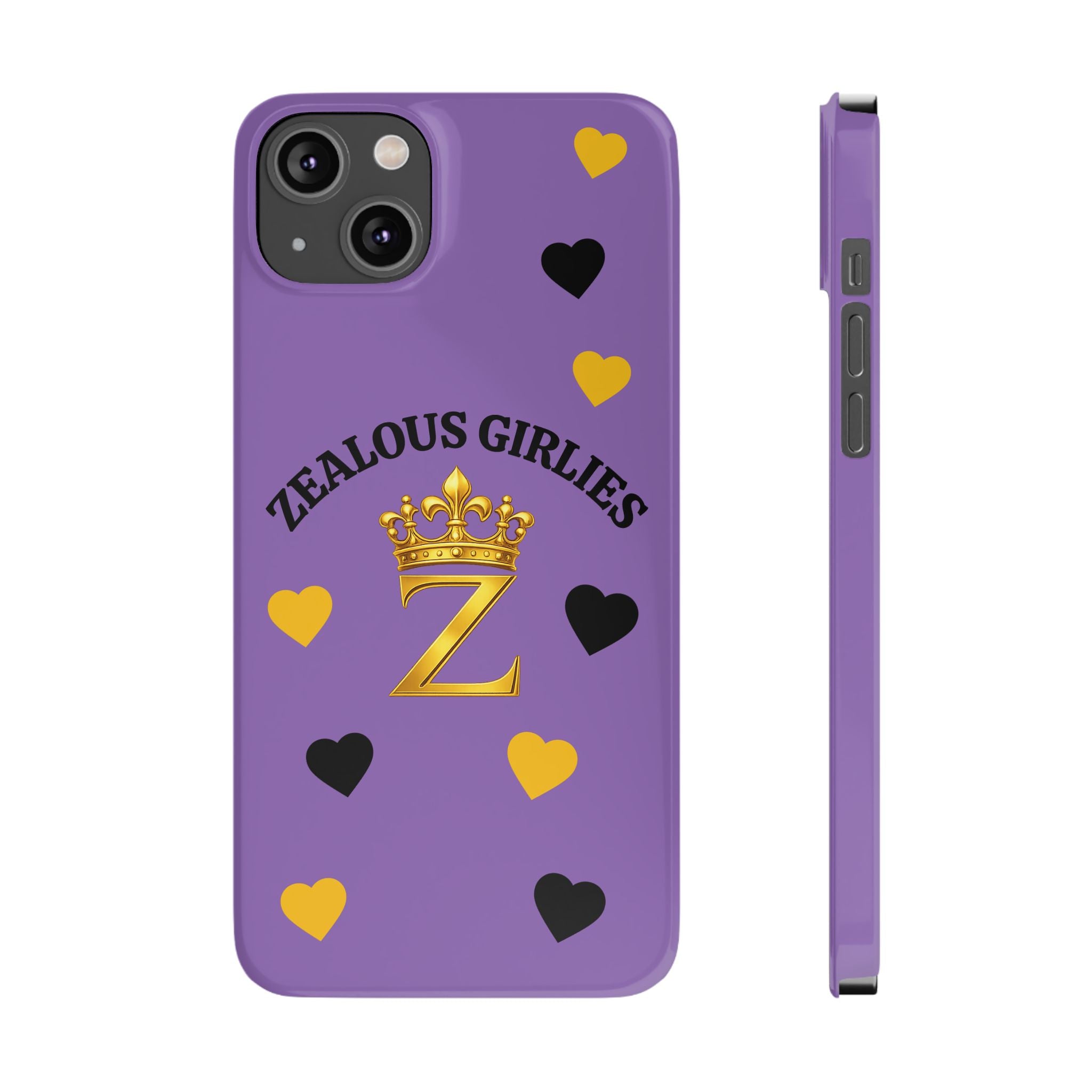 Zealous Girlies 'Z' Crown Slim Phone Case — Purple & Gold Heart Design Printify