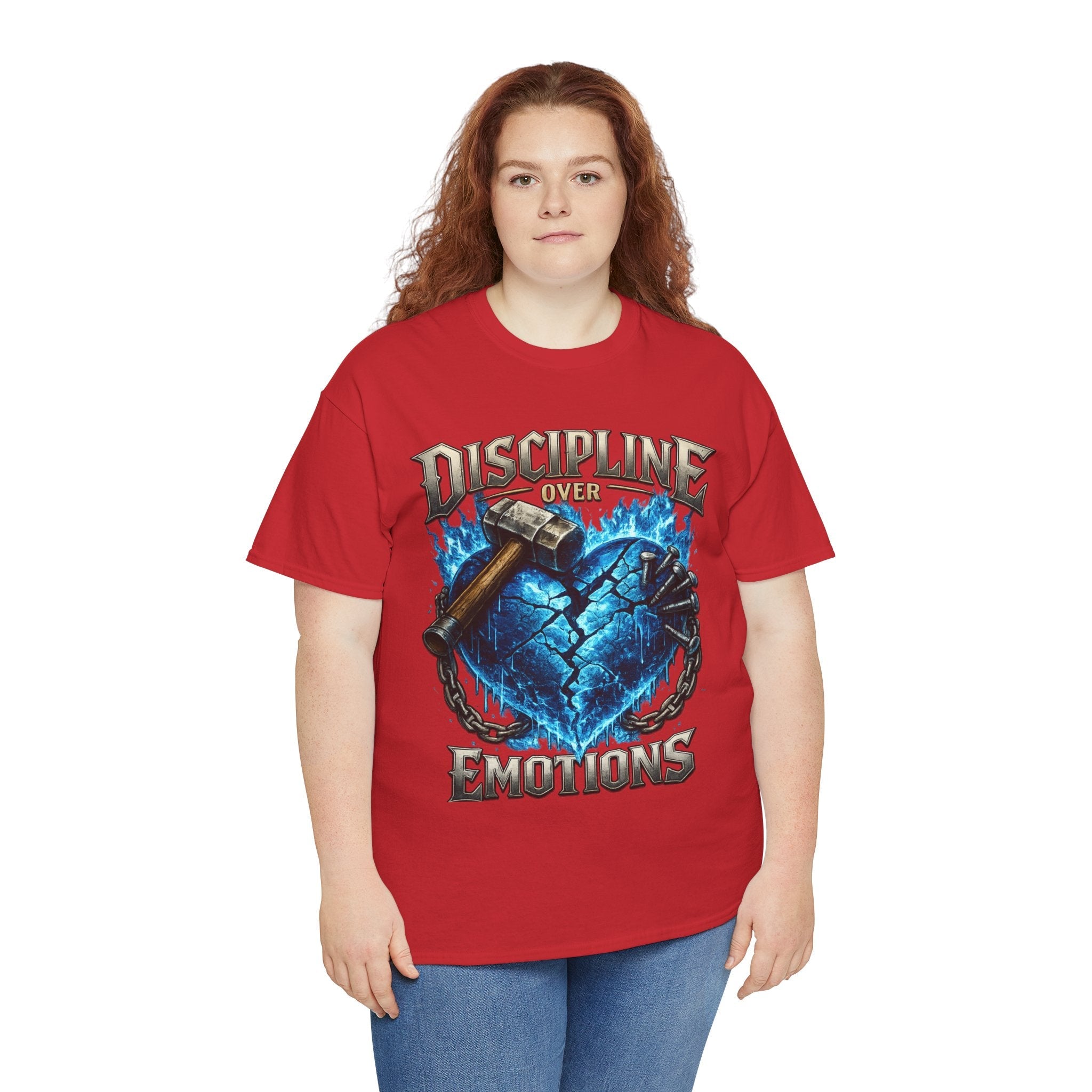 Discipline Over Emotions Graphic T-Shirt (Blue Heart) Printify