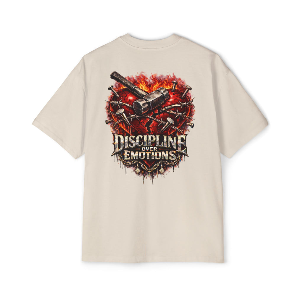 Oversized Discipline Over Emotions (Back) Graphic Tee (Red Heart) Printify
