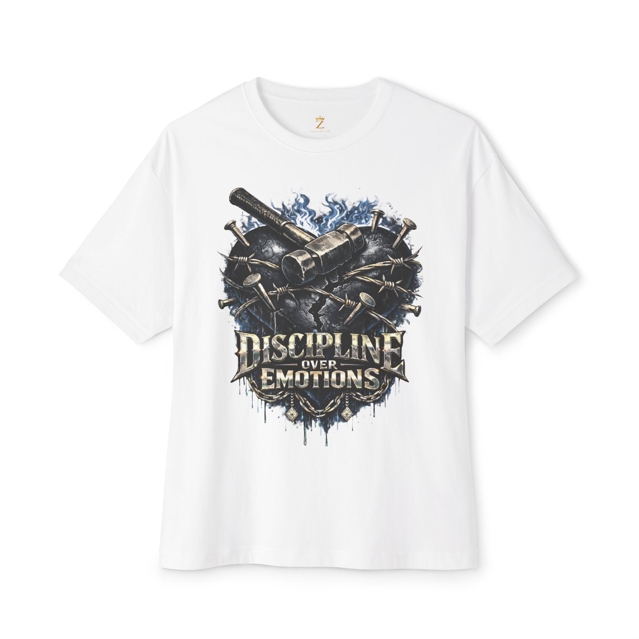 Adult *Oversized* Discipline Over Emotions Graphic Tee (Black Heart) - Zealous For All