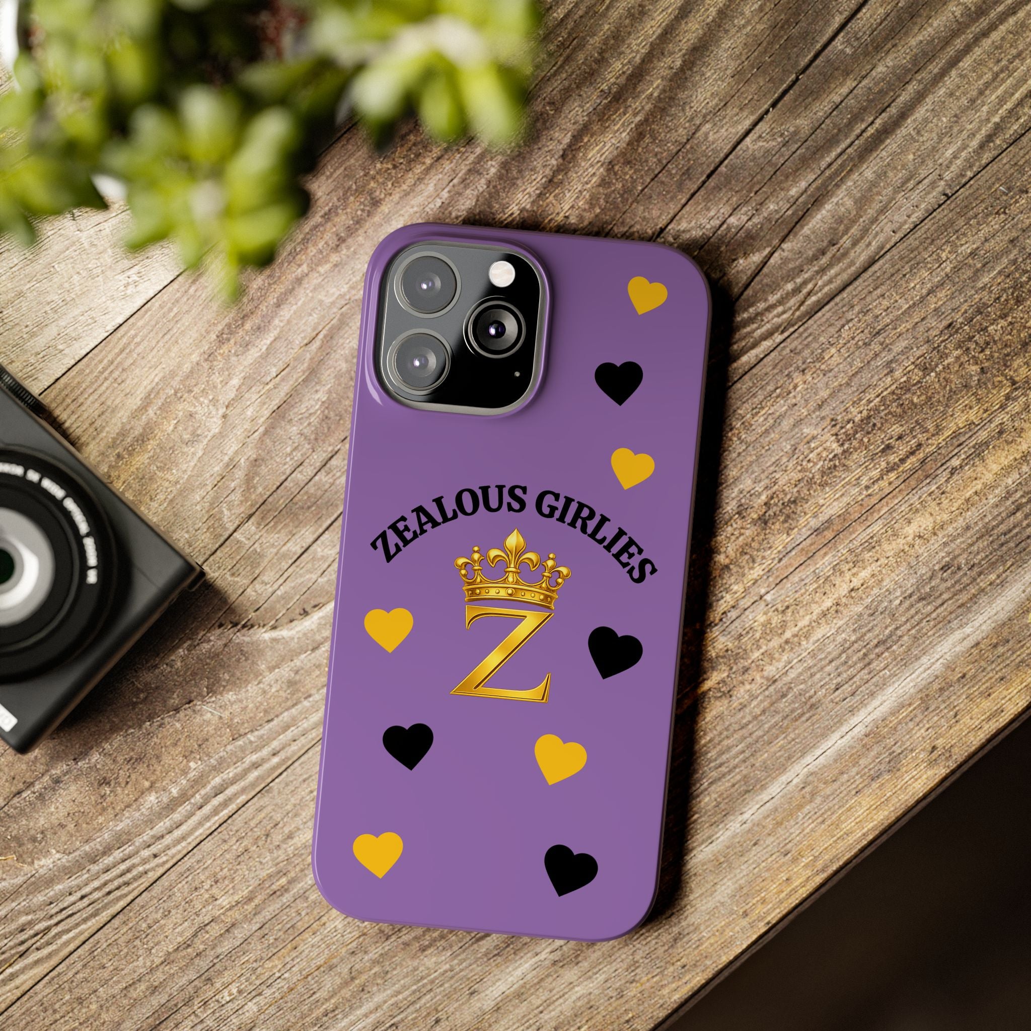 Zealous Girlies 'Z' Crown Slim Phone Case — Purple & Gold Heart Design Printify