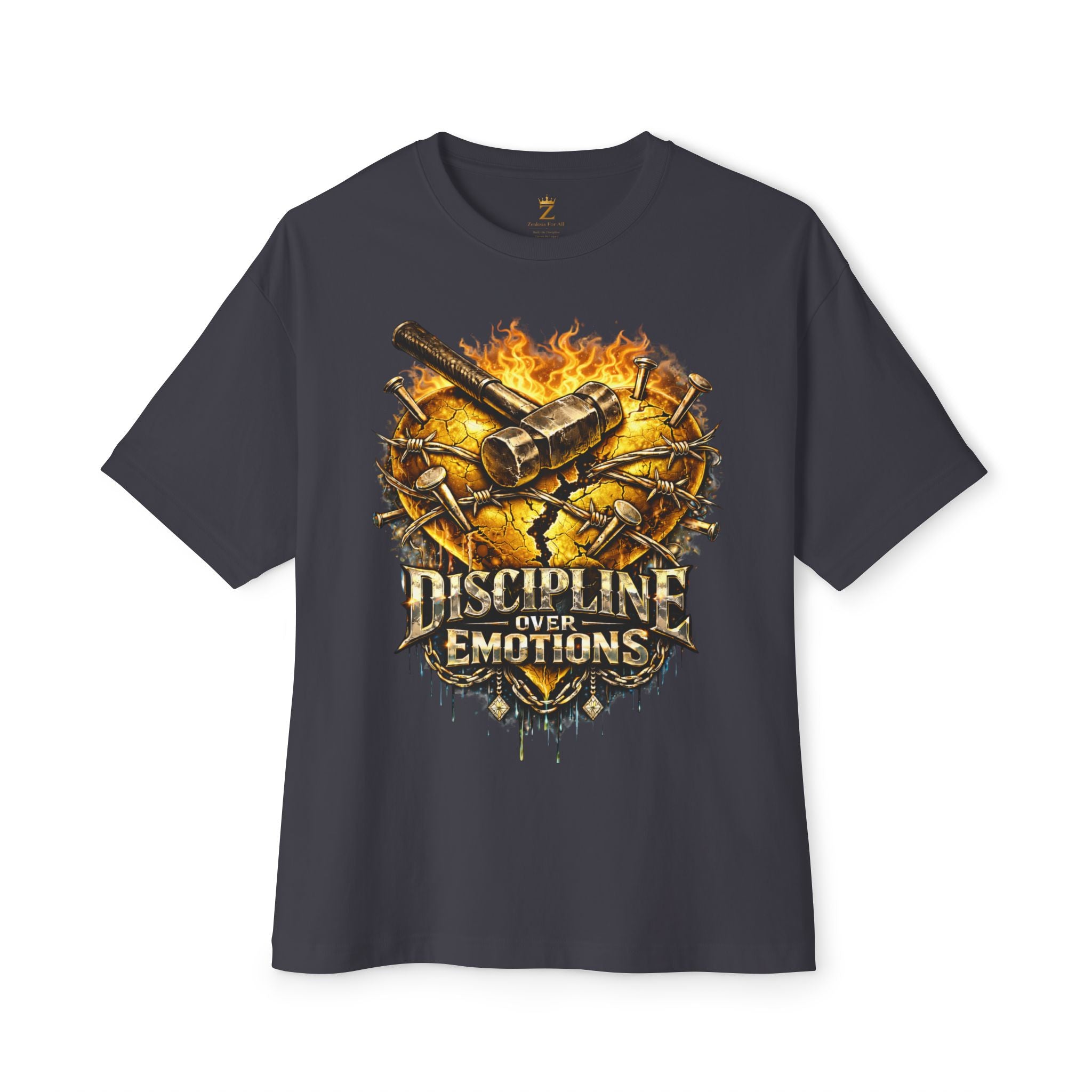 Adult *Oversized* Discipline Over Emotions Graphic Tee (Gold Heart) - Zealous For All