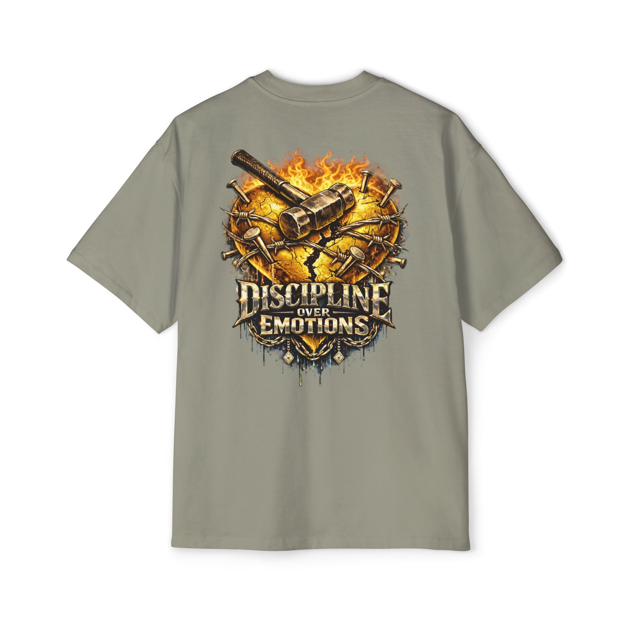 Oversized Discipline Over Emotions (Back) Graphic Tee (Gold Heart) Printify