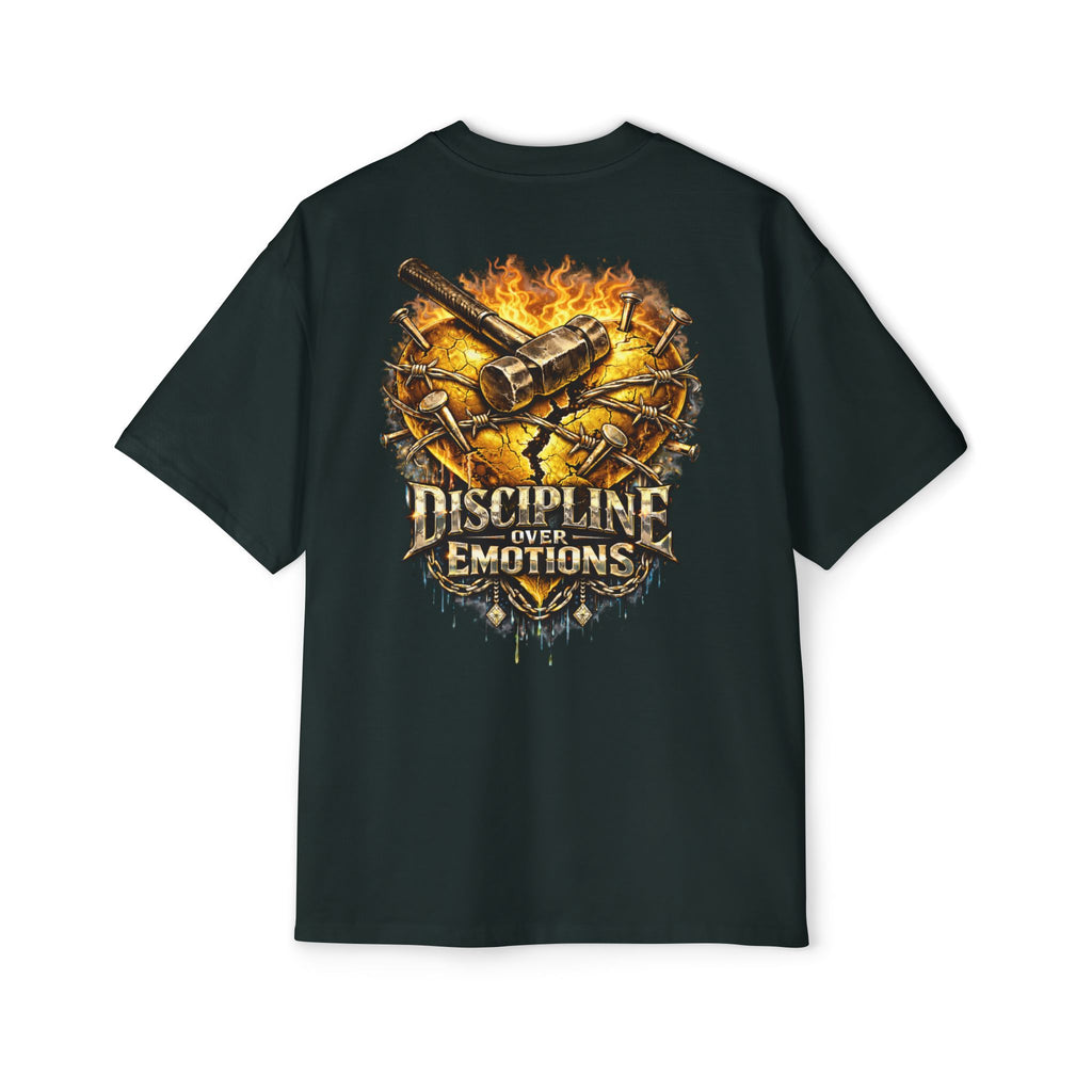 Oversized Discipline Over Emotions (Back) Graphic Tee (Gold Heart) Printify