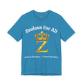 Unisex Luxury Zealous For All T-Shirt (Gold/White Words, Big Logo T-shirt) Printify