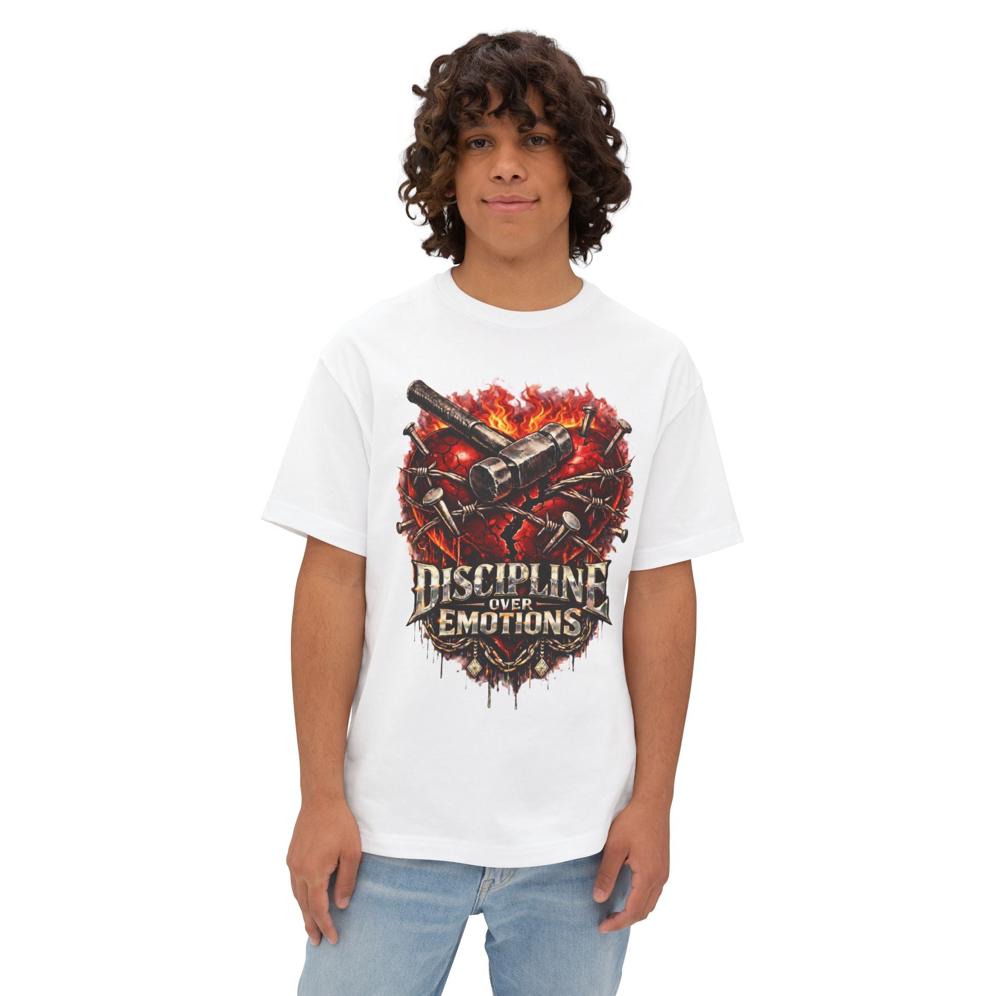 CEO CHAD EDITION *Oversized* Discipline Over Emotions Graphic Tee (Red Heart) Printify