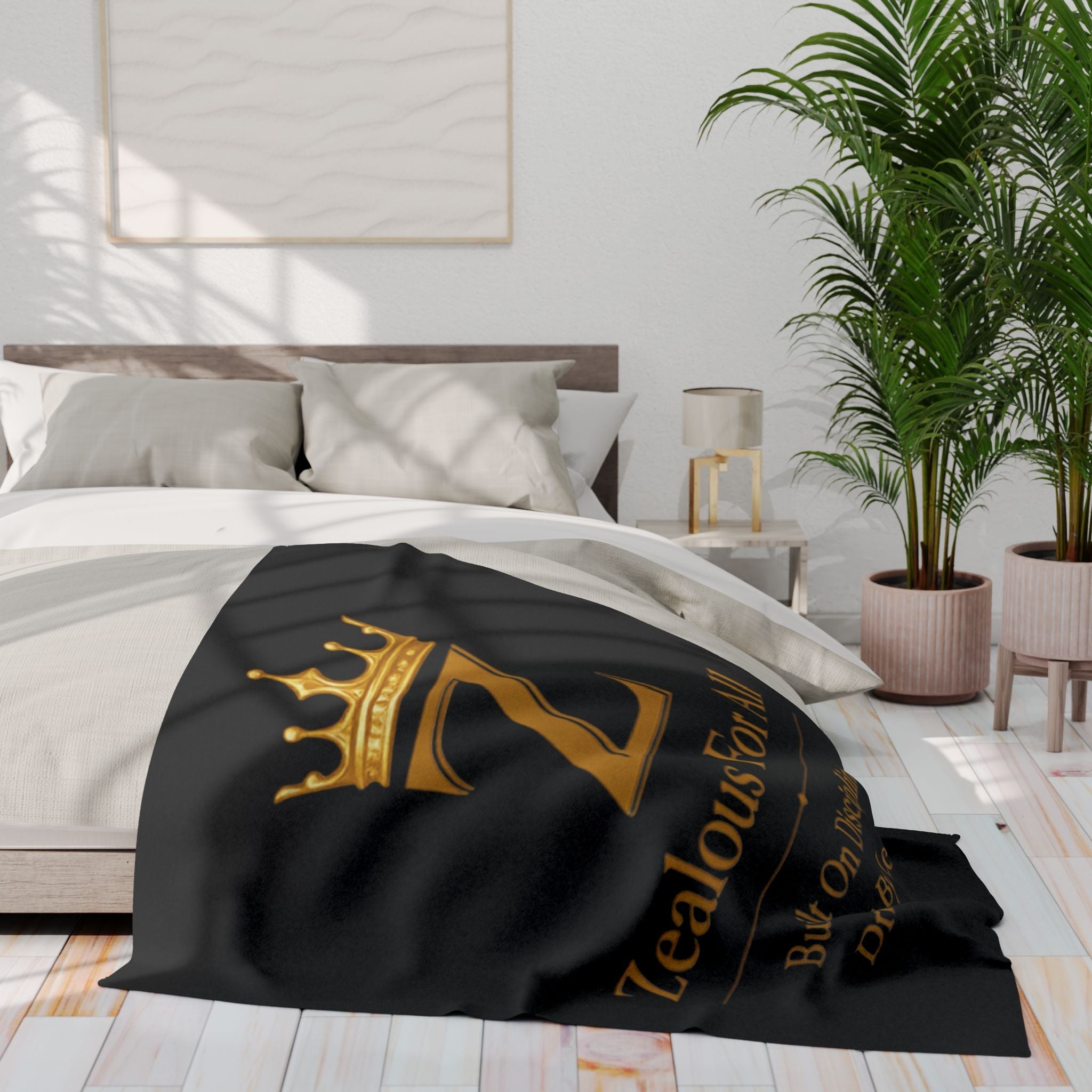 First Zealous For All Gold Crown Throw Drop 01 — Black Arctic Fleece Blanket Printify