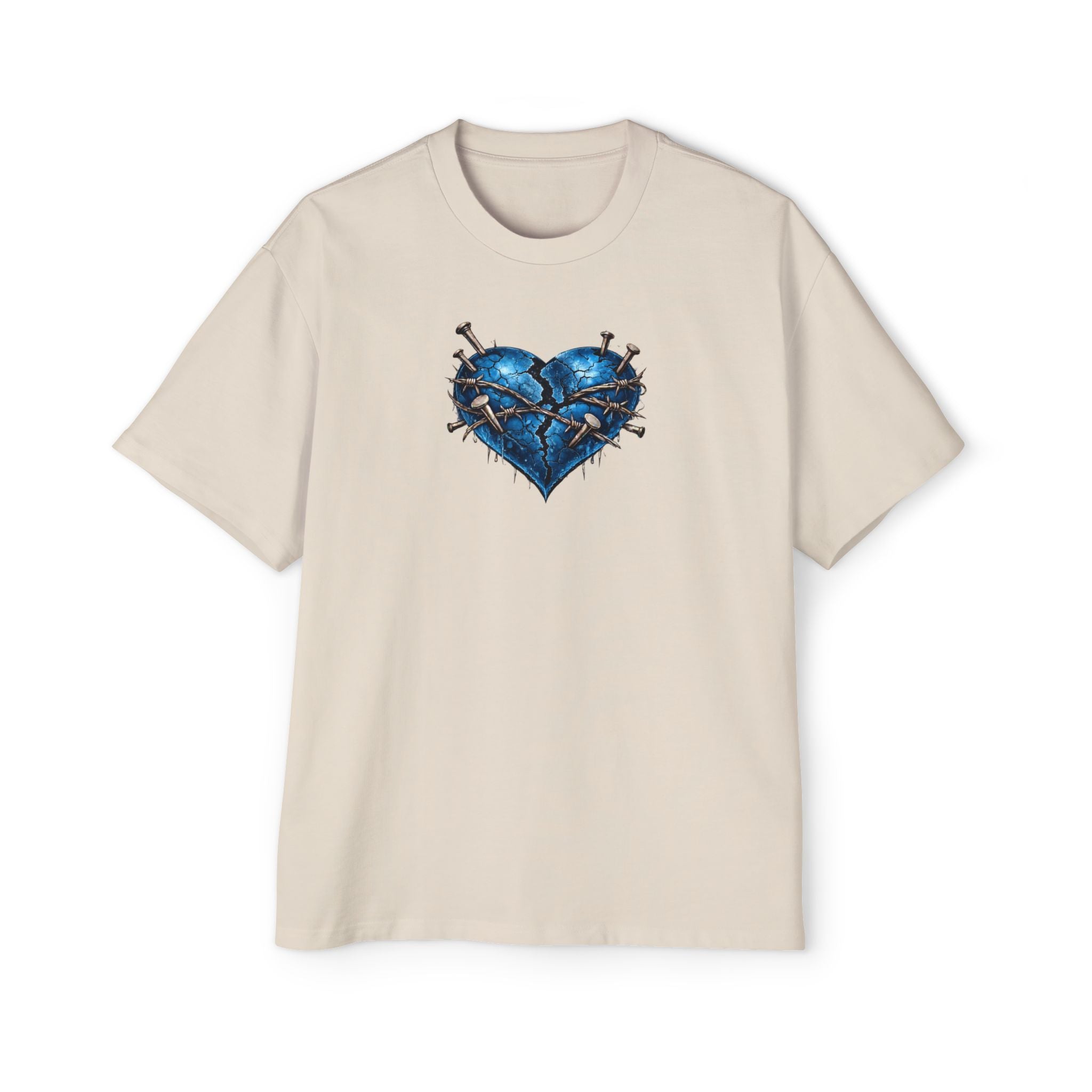Oversized Discipline Over Emotions (Back) Graphic Tee (Blue Heart) Printify