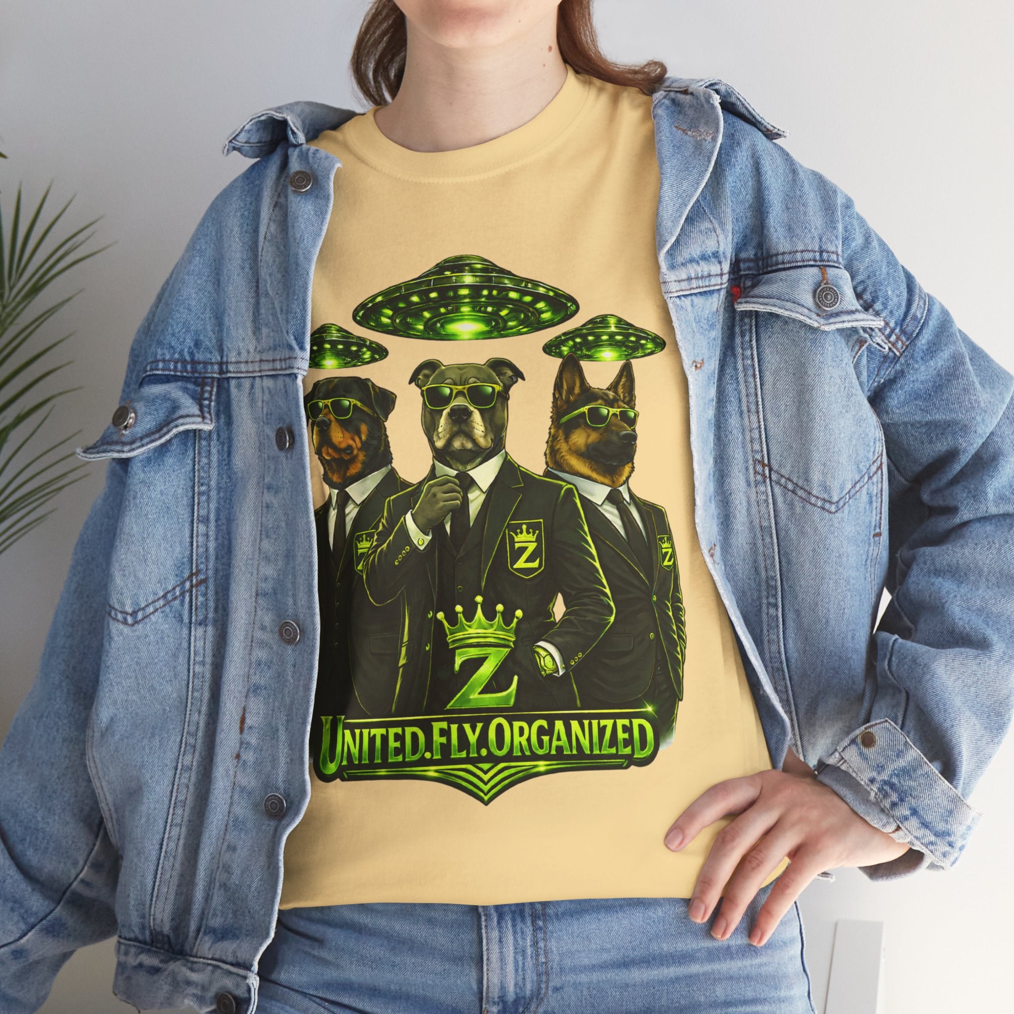 Adult "United. Fly. Organized." Graphic Tee (Lime Green) Printify