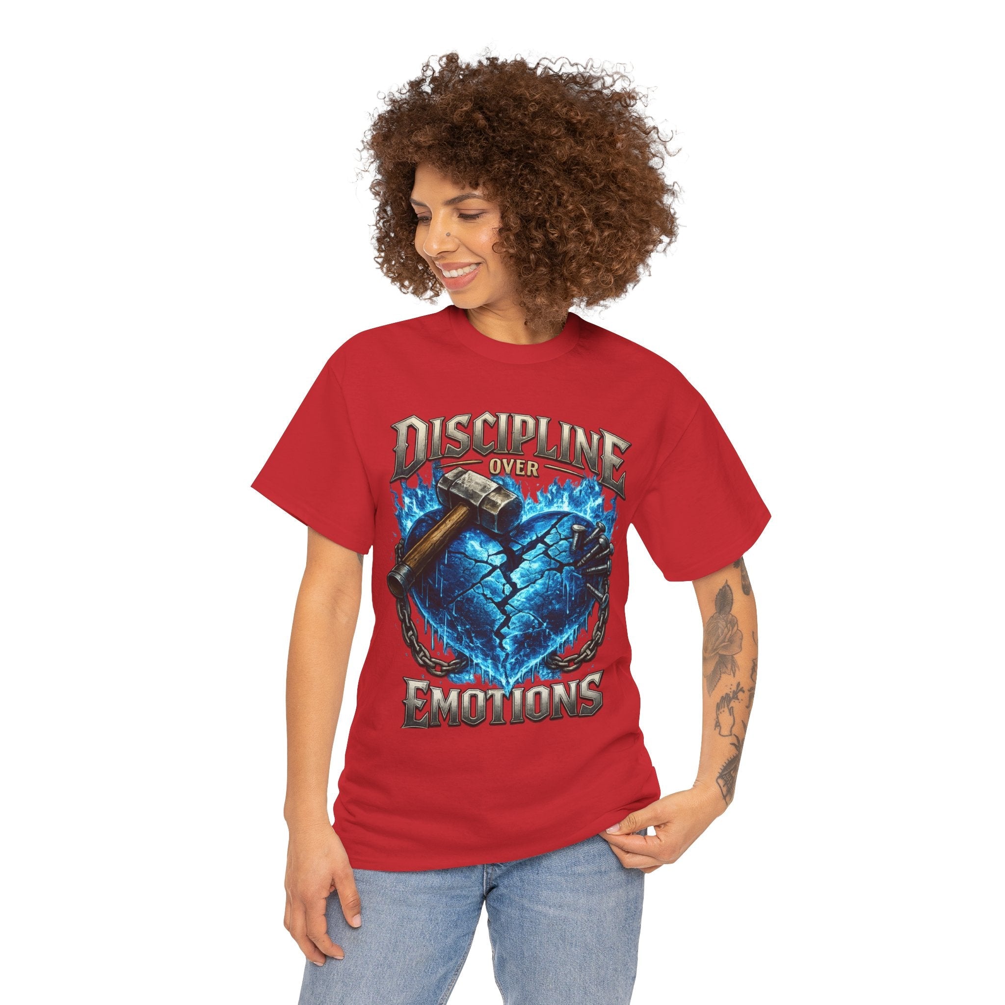 Discipline Over Emotions Graphic T-Shirt (Blue Heart) Printify