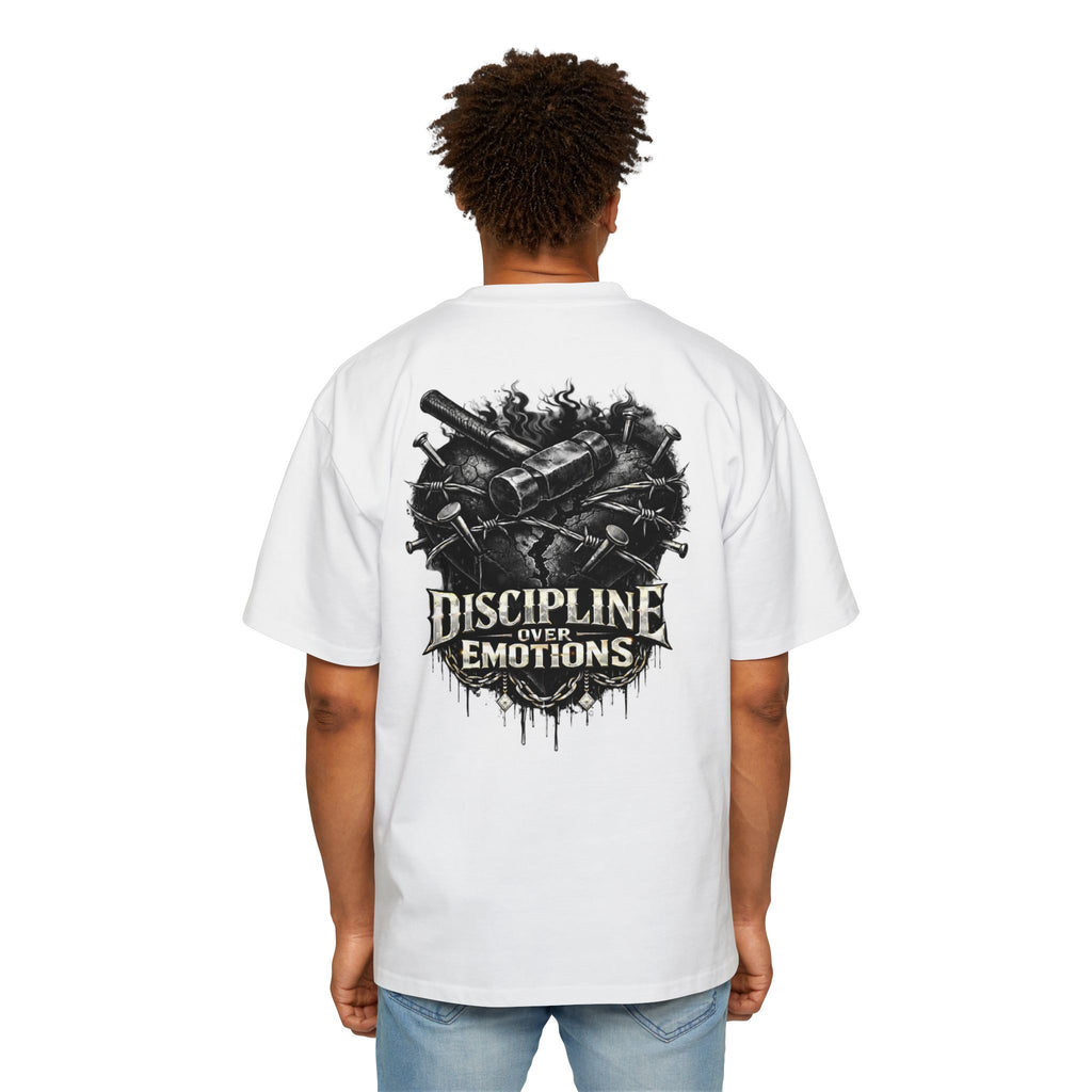 Oversized Discipline Over Emotions (Back) Graphic Tee (Black Heart) Printify