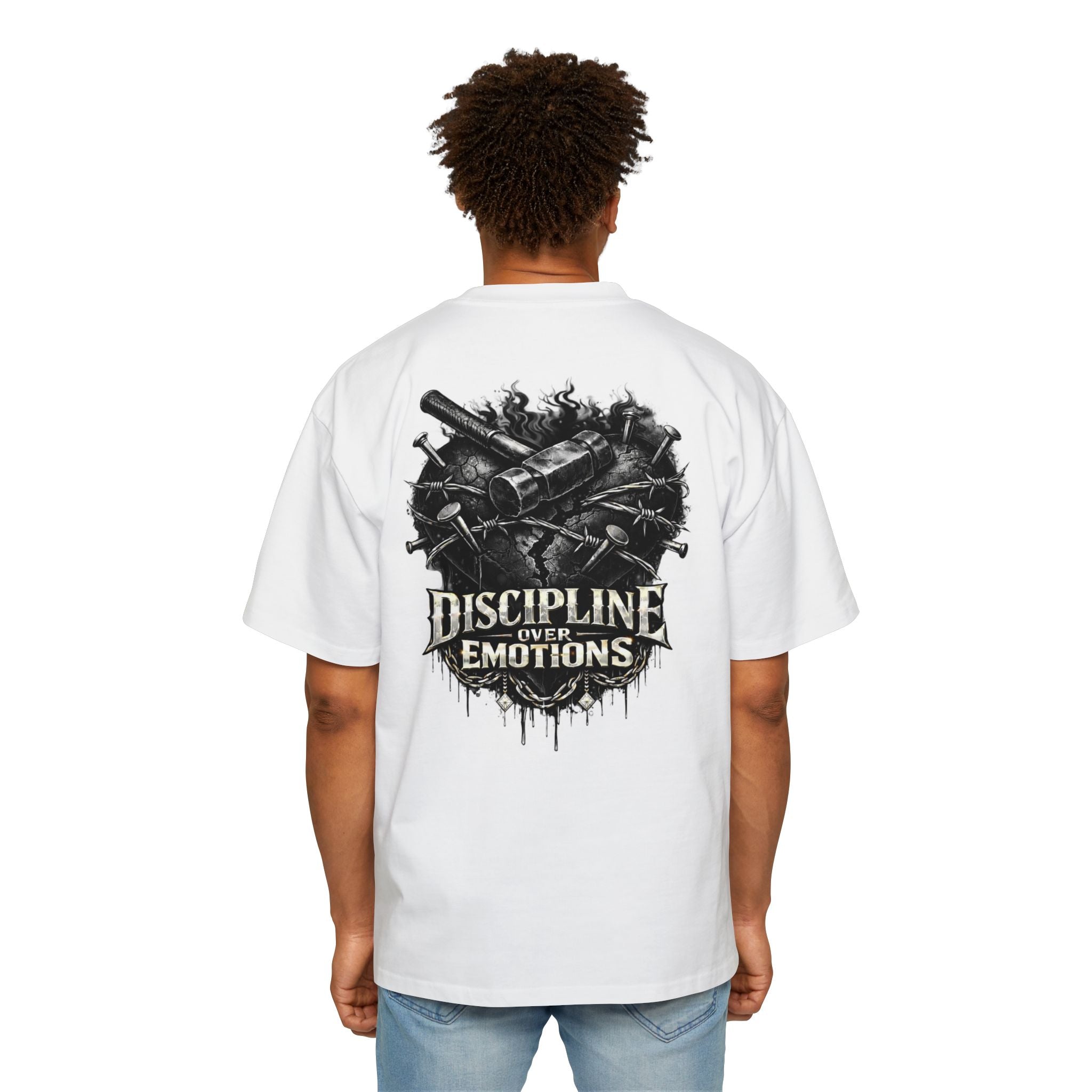 Oversized Discipline Over Emotions (Back) Graphic Tee (Black Heart) Printify