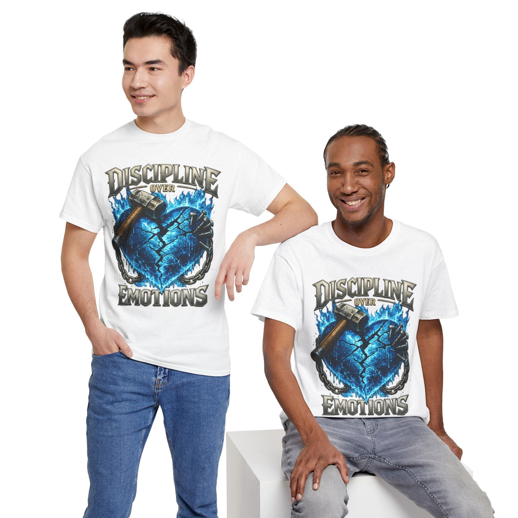 Discipline Over Emotions Graphic T-Shirt (Blue Heart) Printify