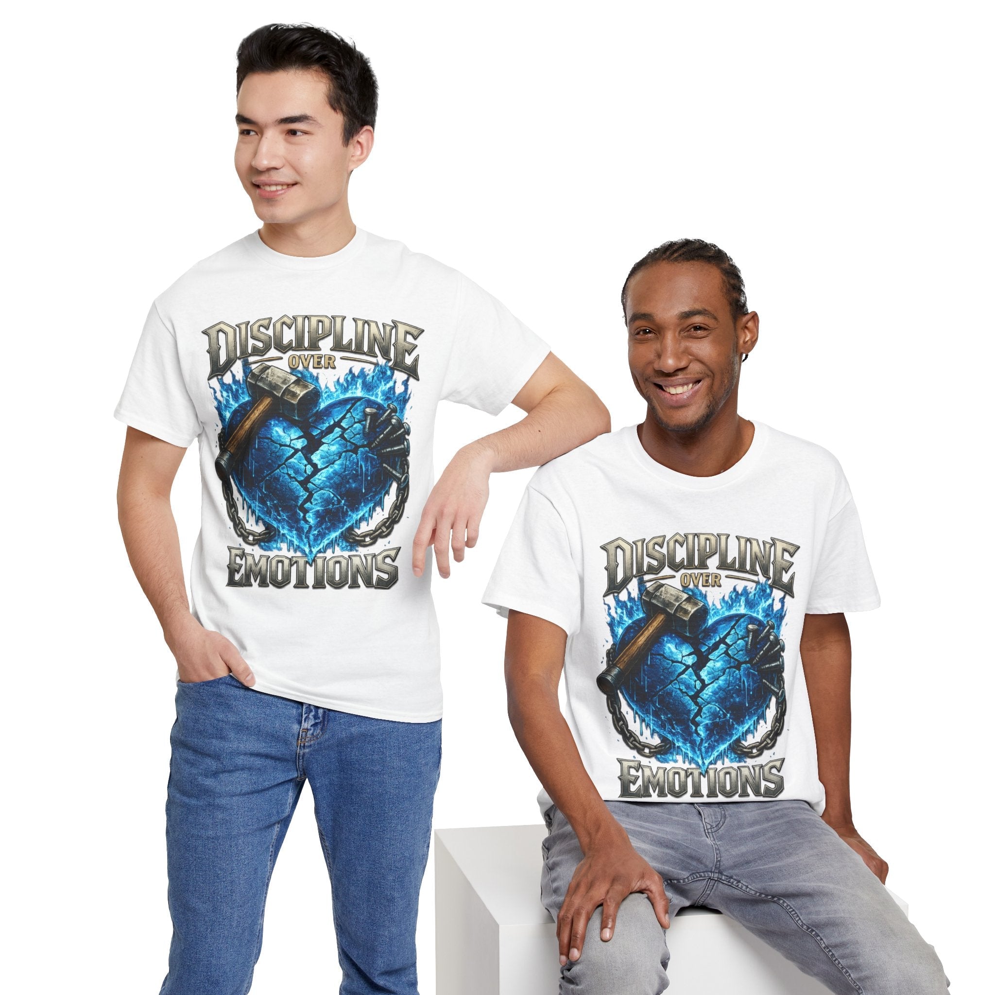 Discipline Over Emotions Graphic T-Shirt (Blue Heart) Printify