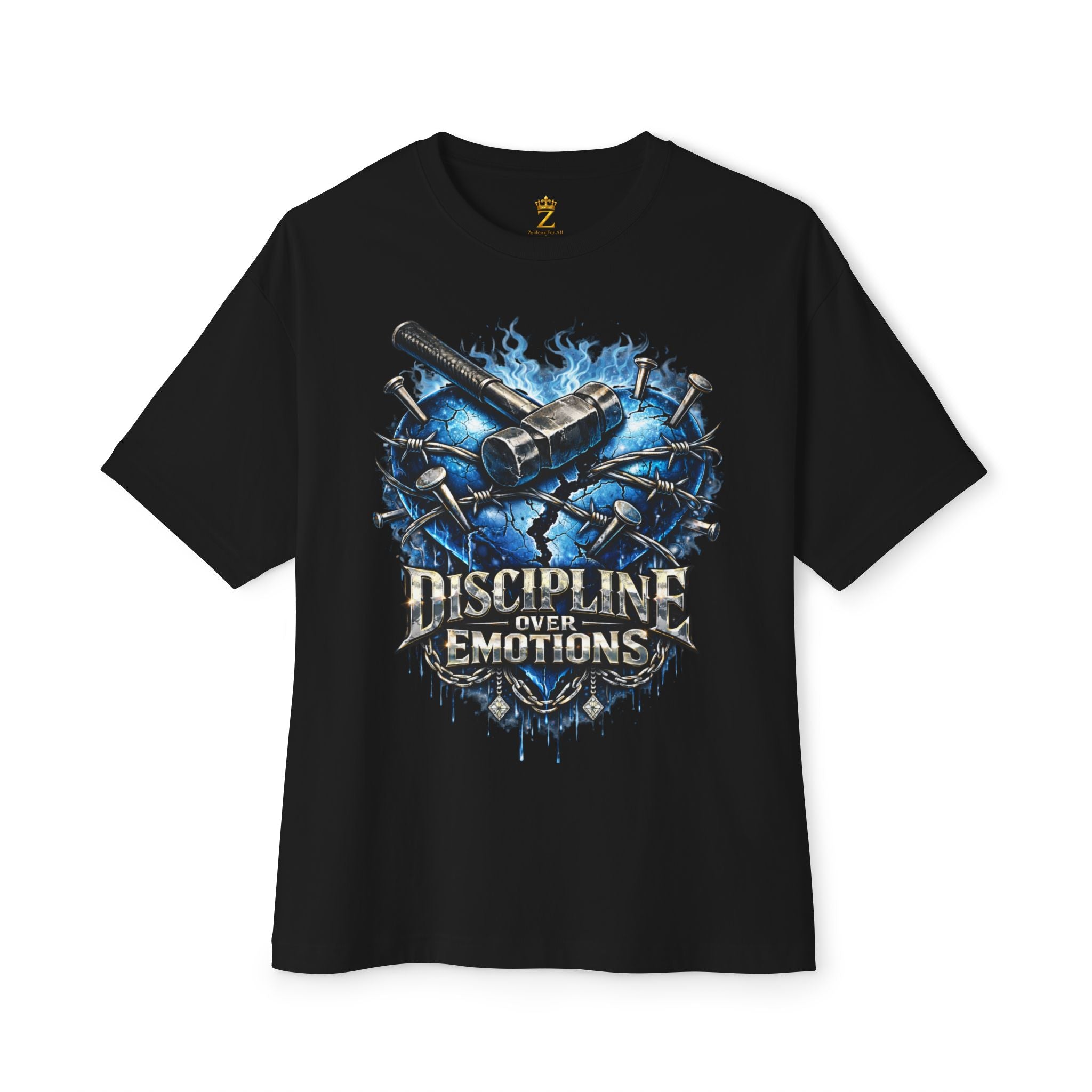 CEO KHI EDITION *Oversized* Discipline Over Emotions Graphic T-Shirt (Blue Heart) Printify