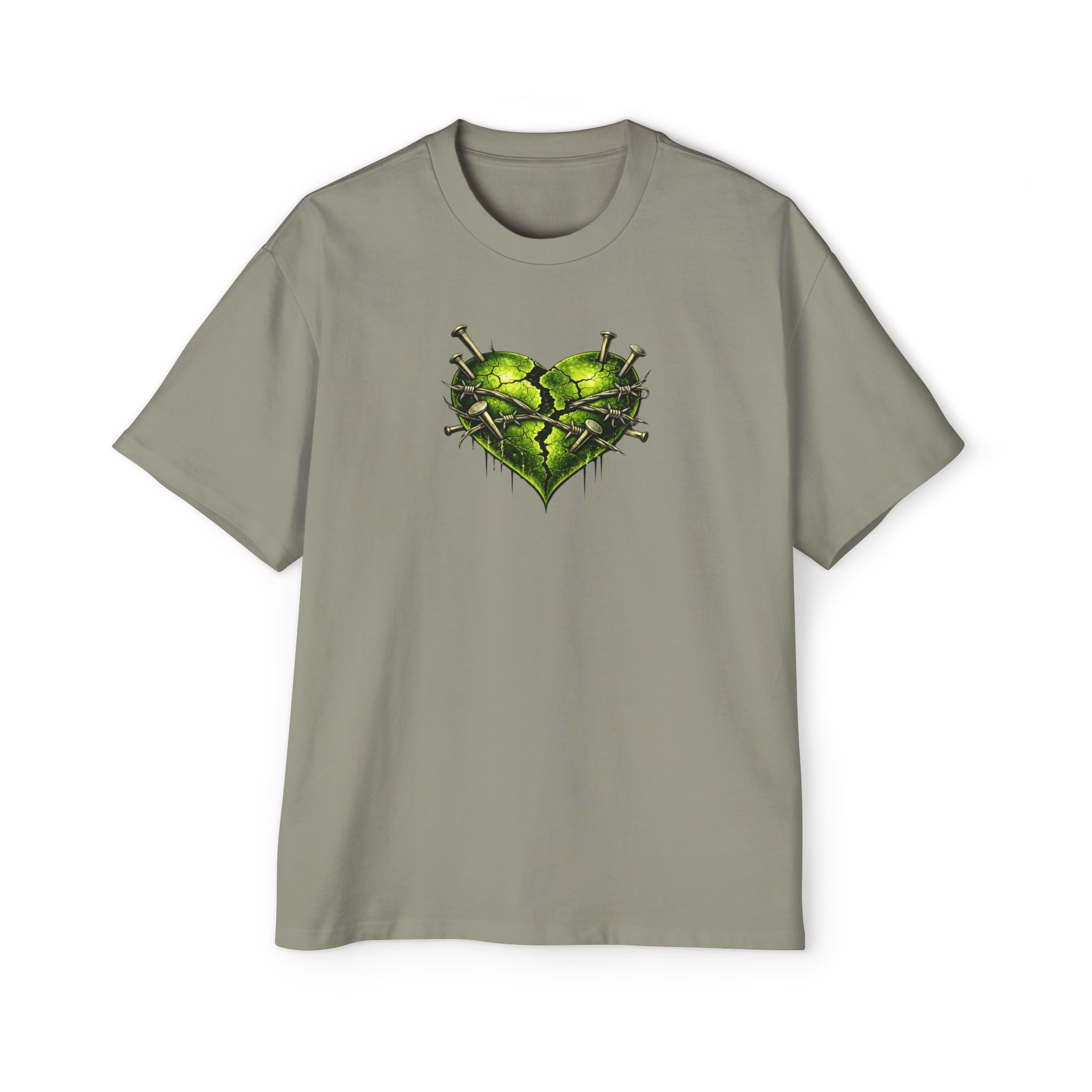 Adult *Oversized* Discipline Over Emotions (Back) Graphic Tee (Lime Green Heart) Printify