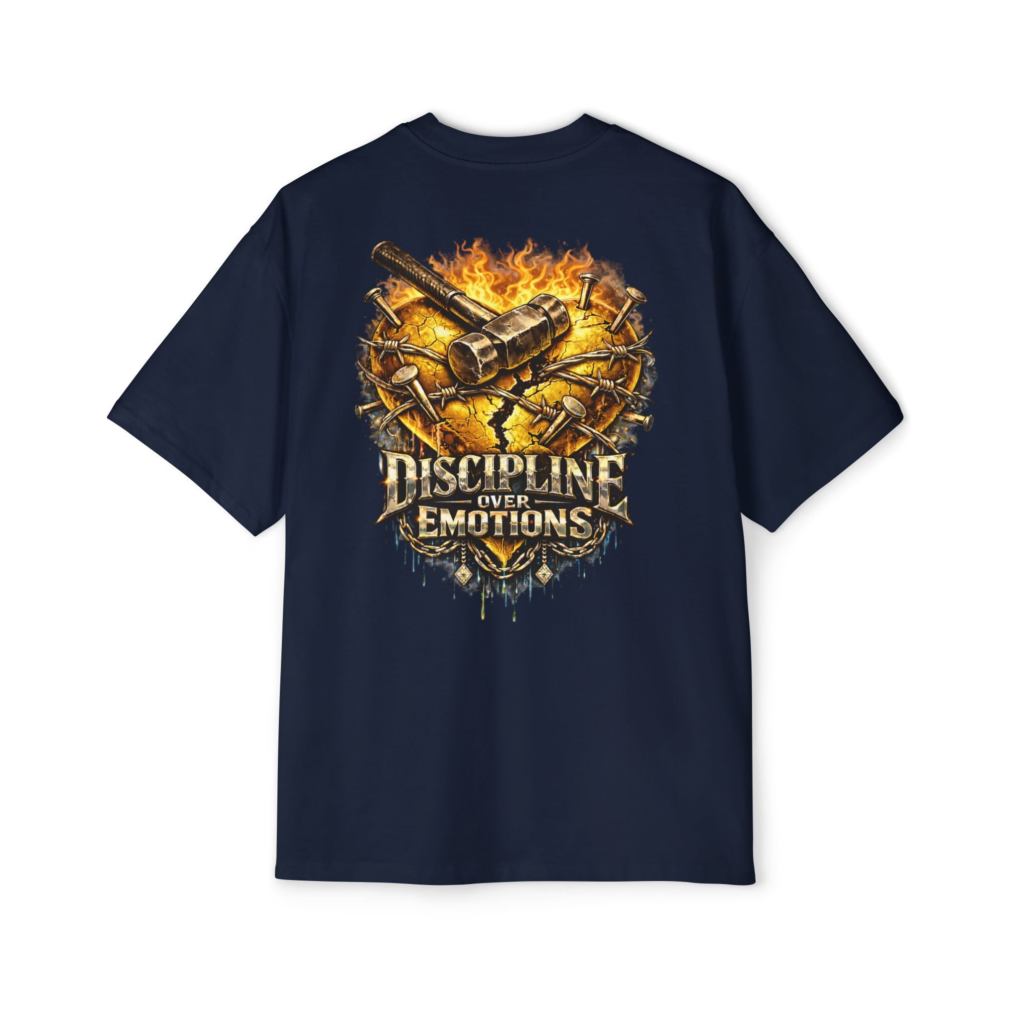 Oversized Discipline Over Emotions (Back) Graphic Tee (Gold Heart) Printify