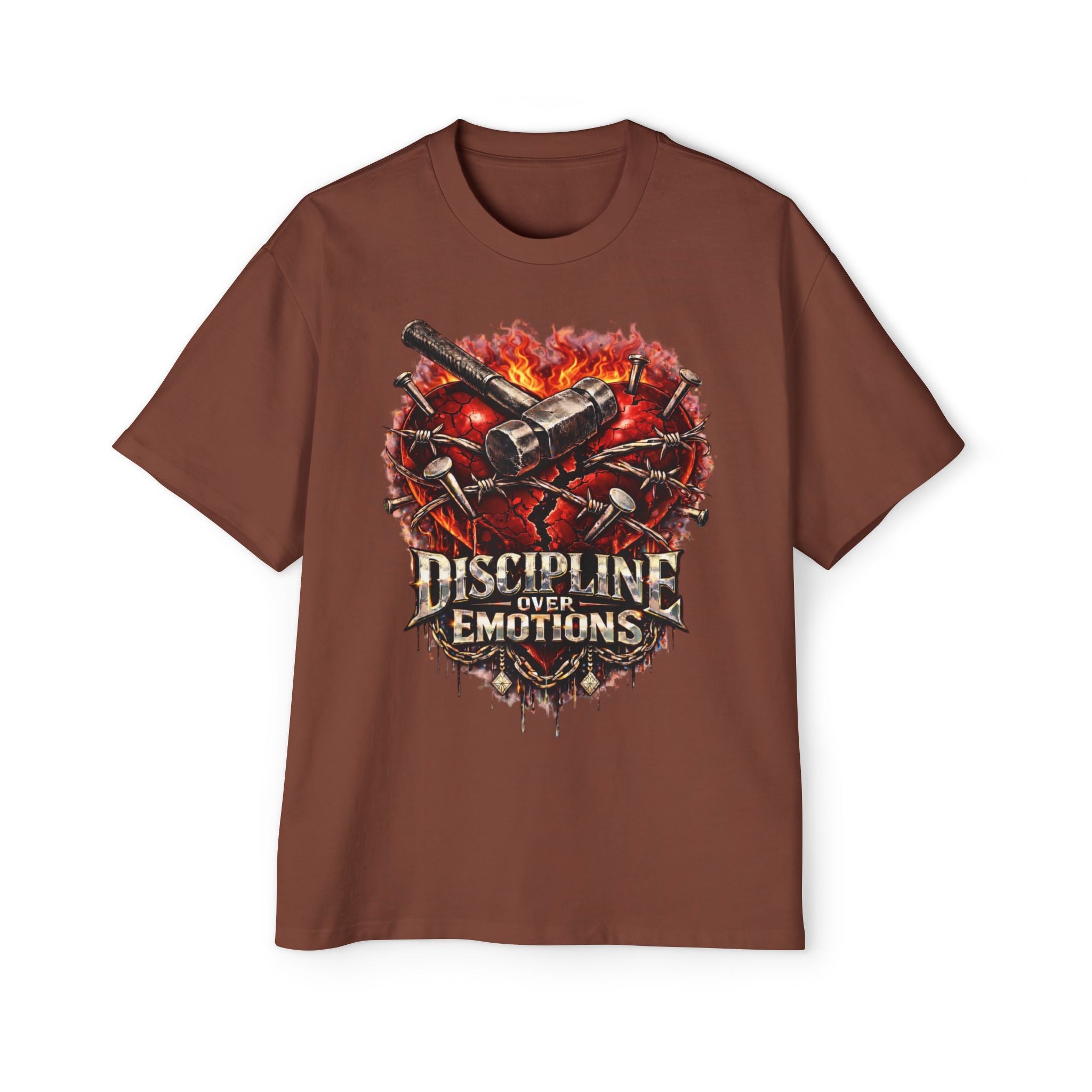 Oversized Discipline Over Emotions Graphic Tee (Front Red Heart) Printify
