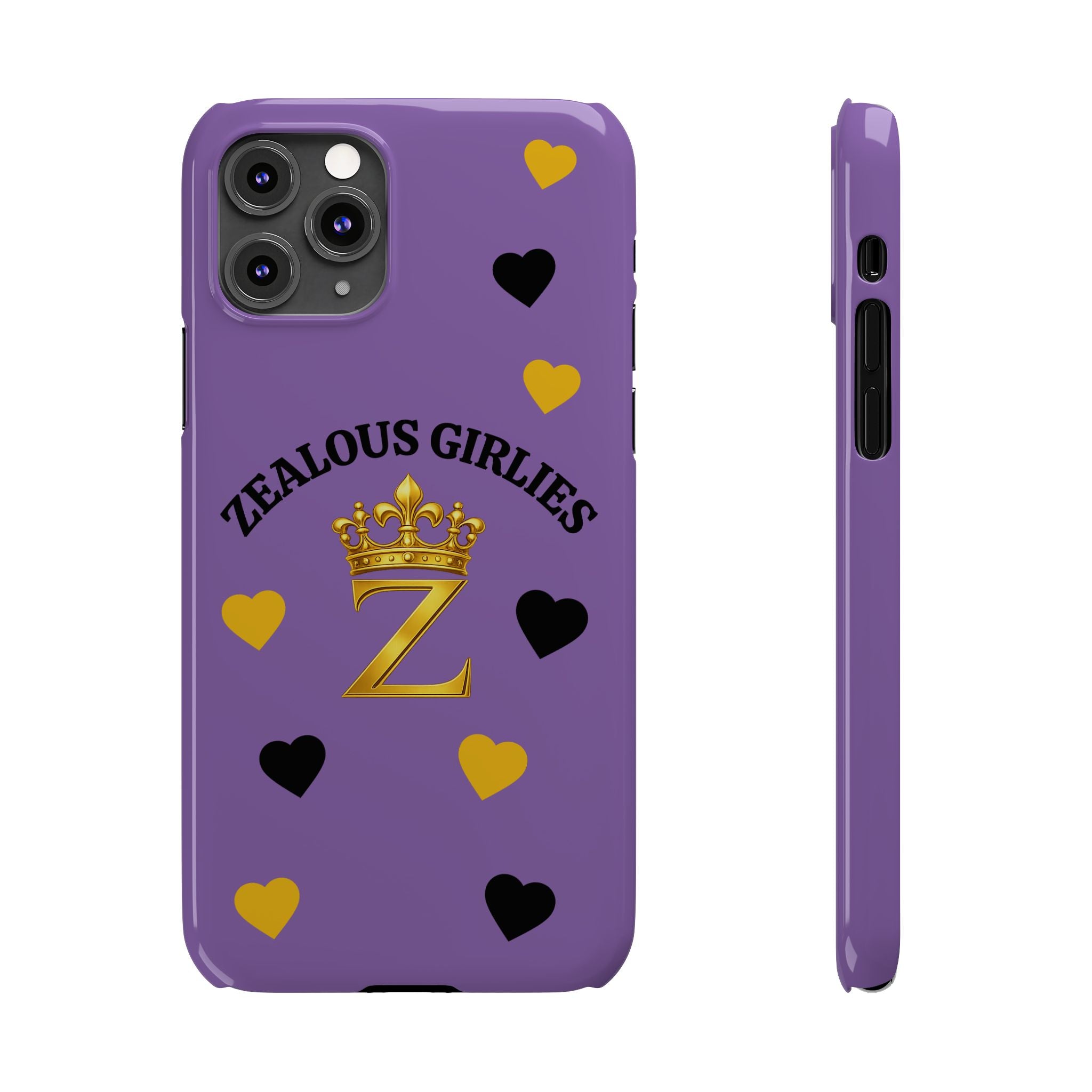 Zealous Girlies 'Z' Crown Slim Phone Case — Purple & Gold Heart Design Printify