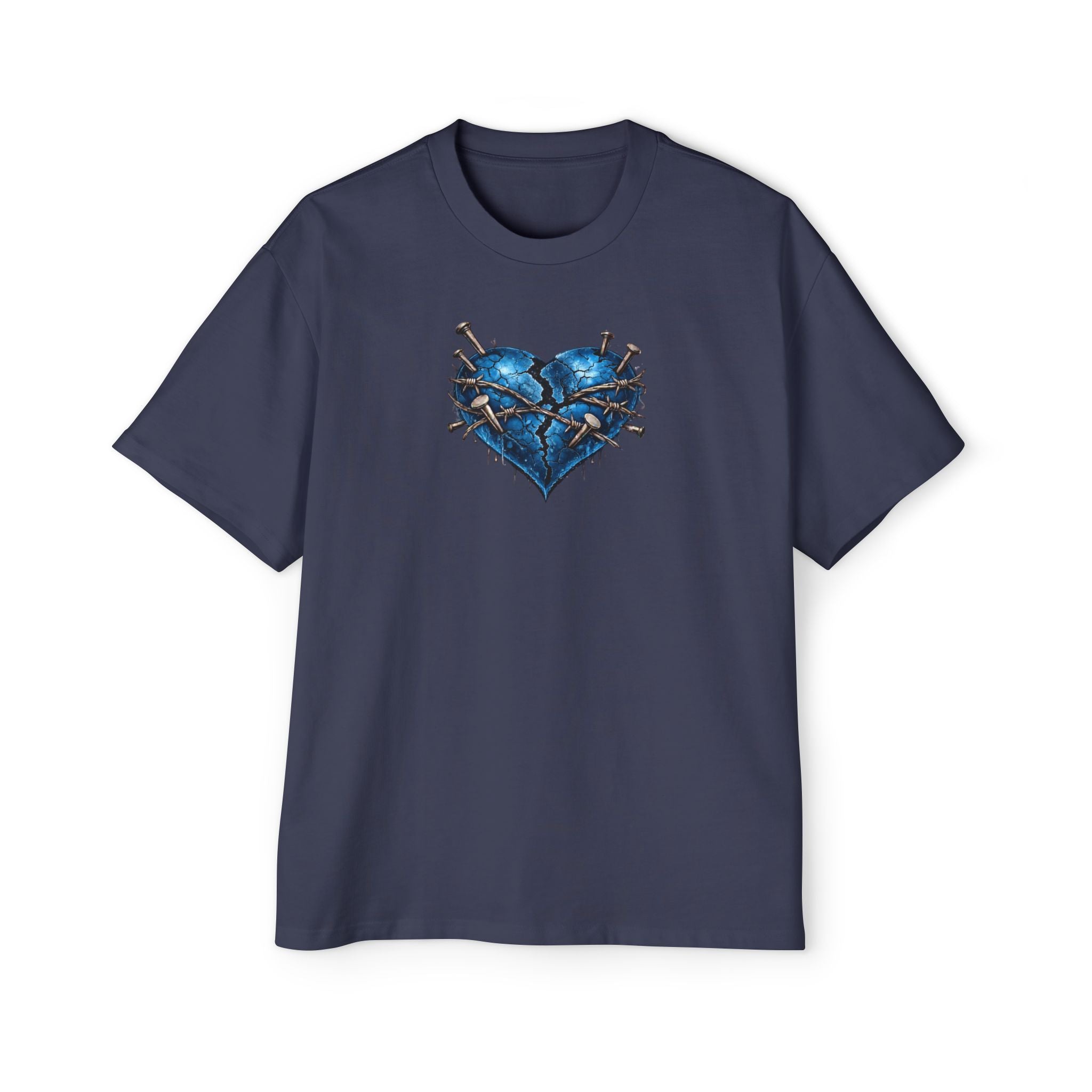 Oversized Discipline Over Emotions (Back) Graphic Tee (Blue Heart) Printify
