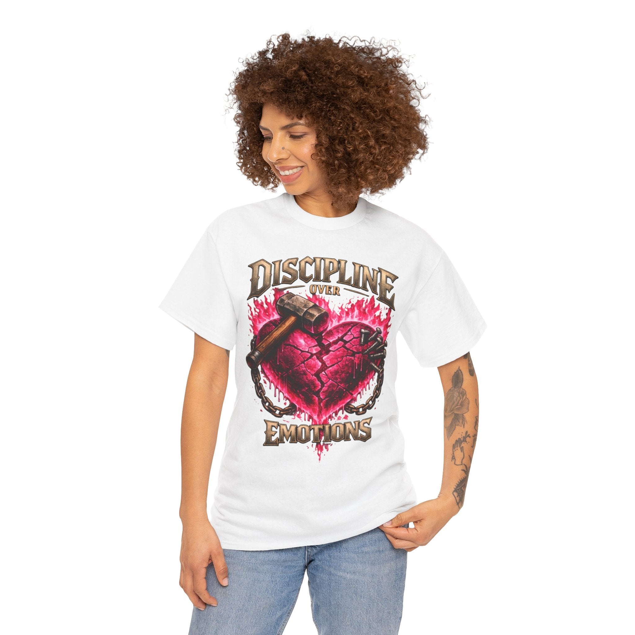 Adult Discipline Over Emotions Graphic T-Shirt (Hot Pink Heart)