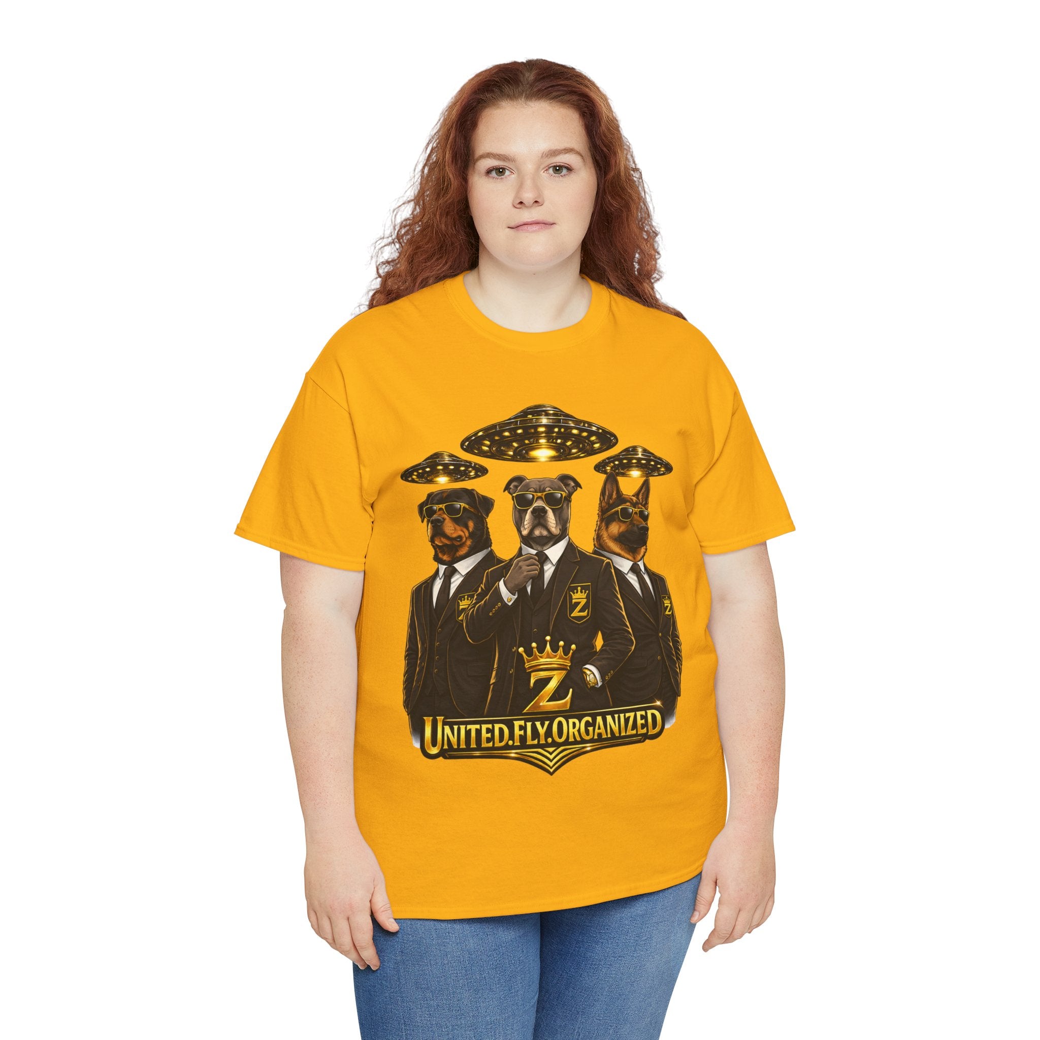 Adult "United. Fly. Organized." Graphic Tee (Gold) Printify
