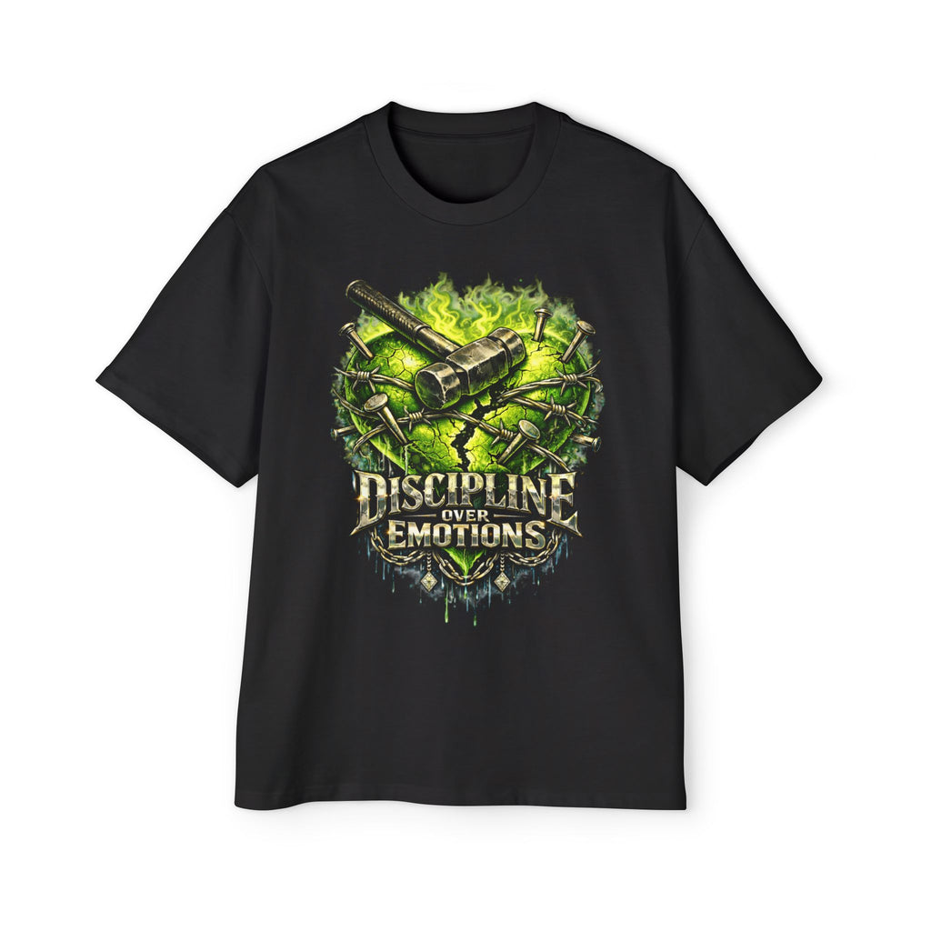 Oversized Discipline Over Emotions Graphic Tee (Green Heart) Printify