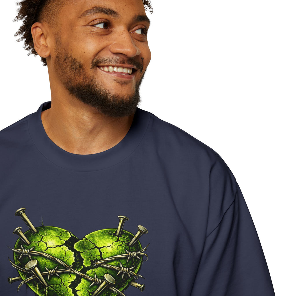 Adult *Oversized* Discipline Over Emotions (Back) Graphic Tee (Lime Green Heart) Printify