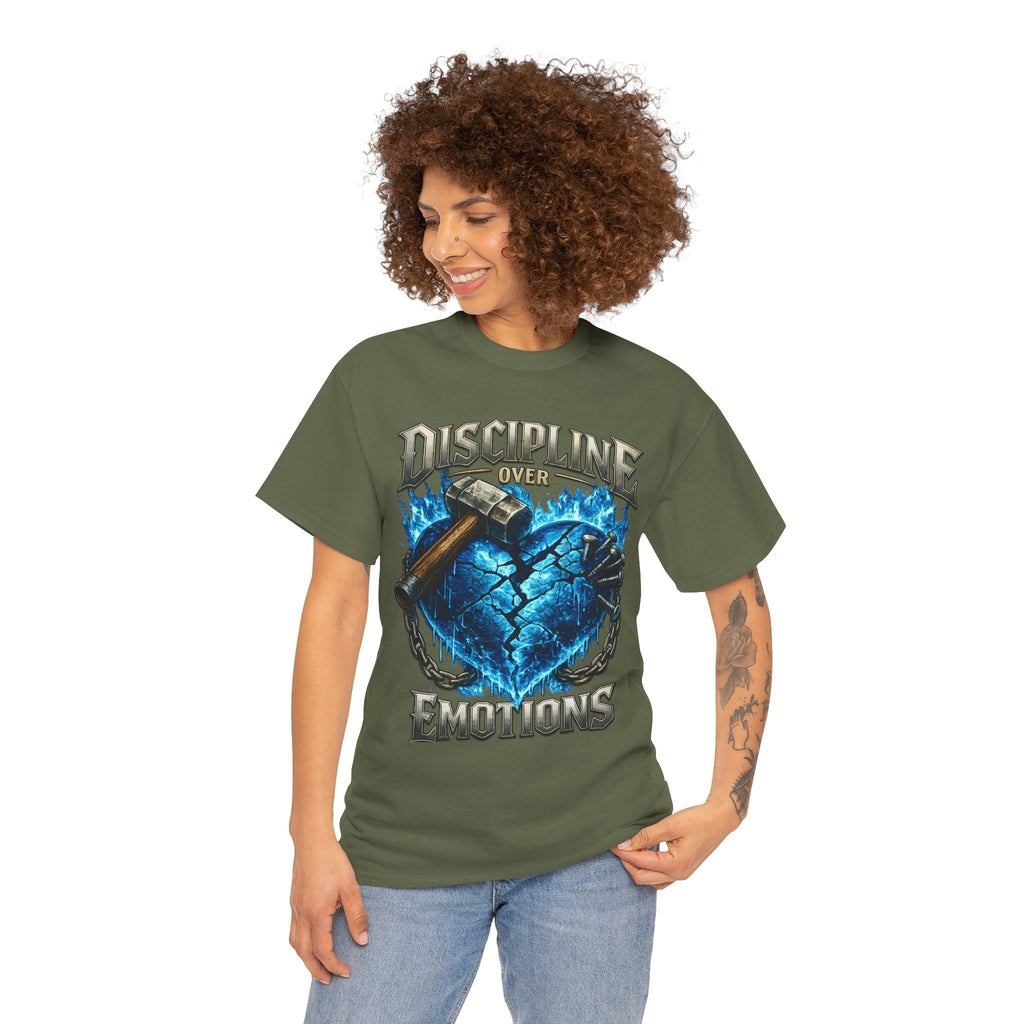 Discipline Over Emotions Graphic T-Shirt (Blue Heart) Printify
