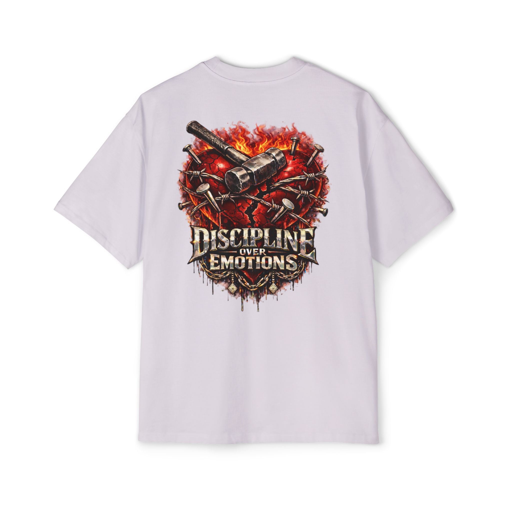 Oversized Discipline Over Emotions (Back) Graphic Tee (Red Heart) Printify
