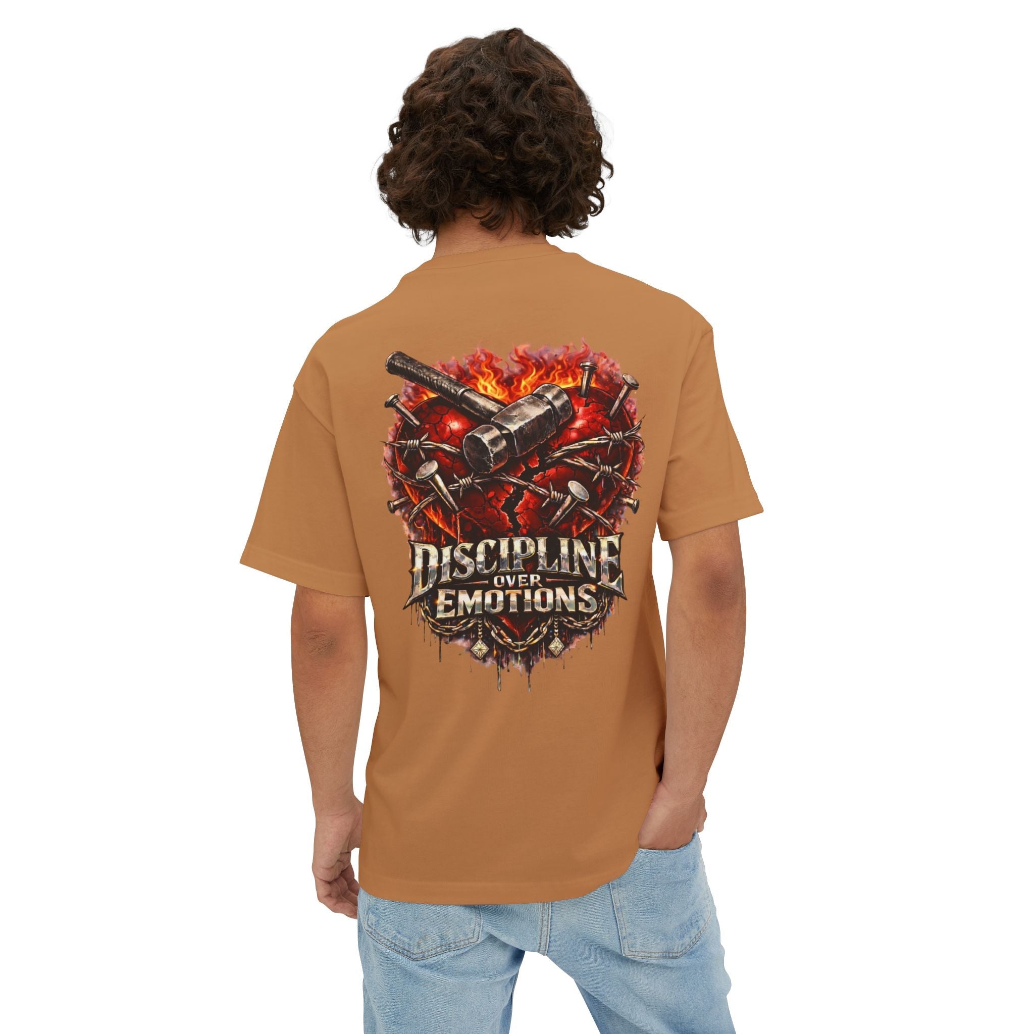 Adult *Oversized* Discipline Over Emotions (Back) Graphic Tee (Red Heart) Printify