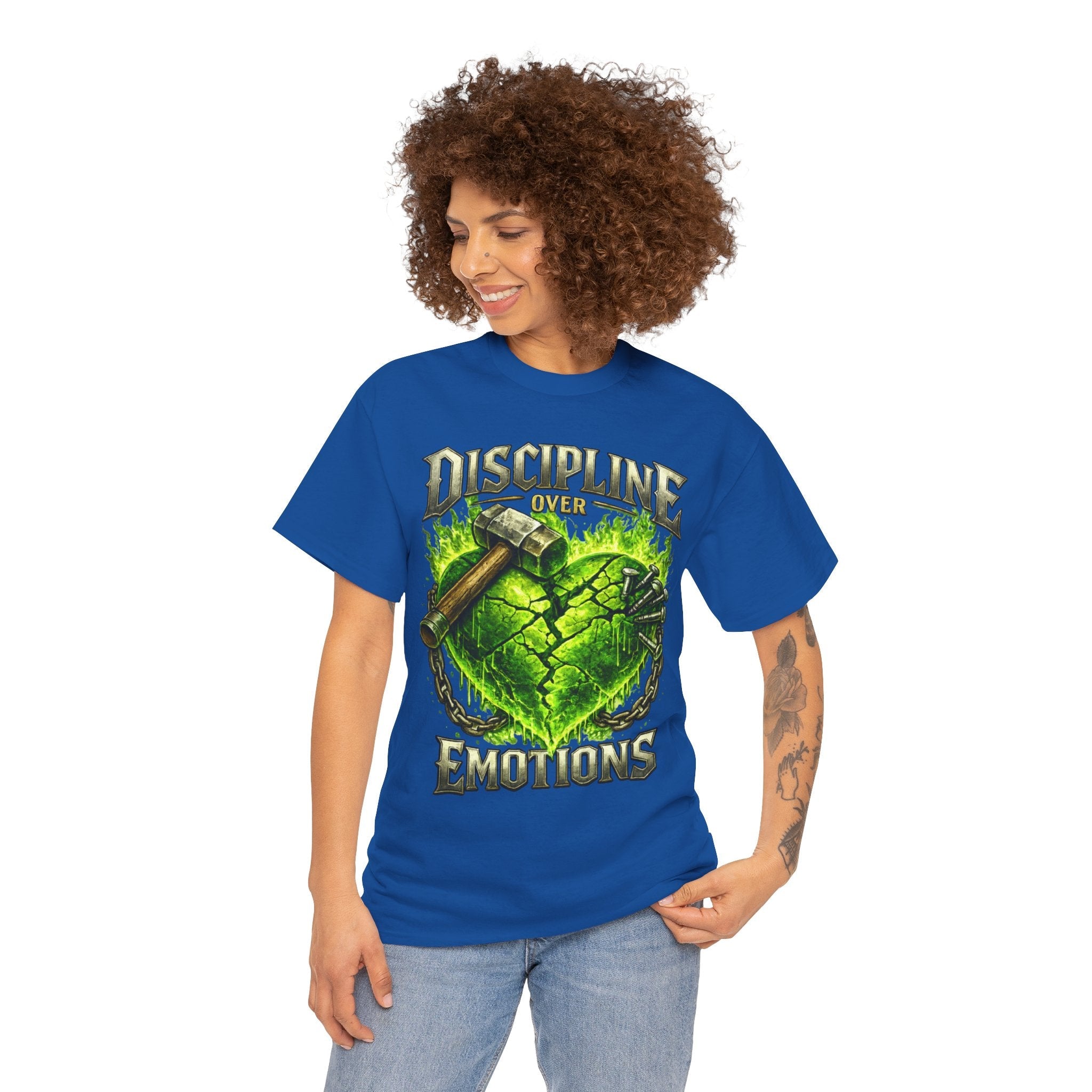 Adult Discipline Over Emotions Graphic T-Shirt (Lime Green Heart)