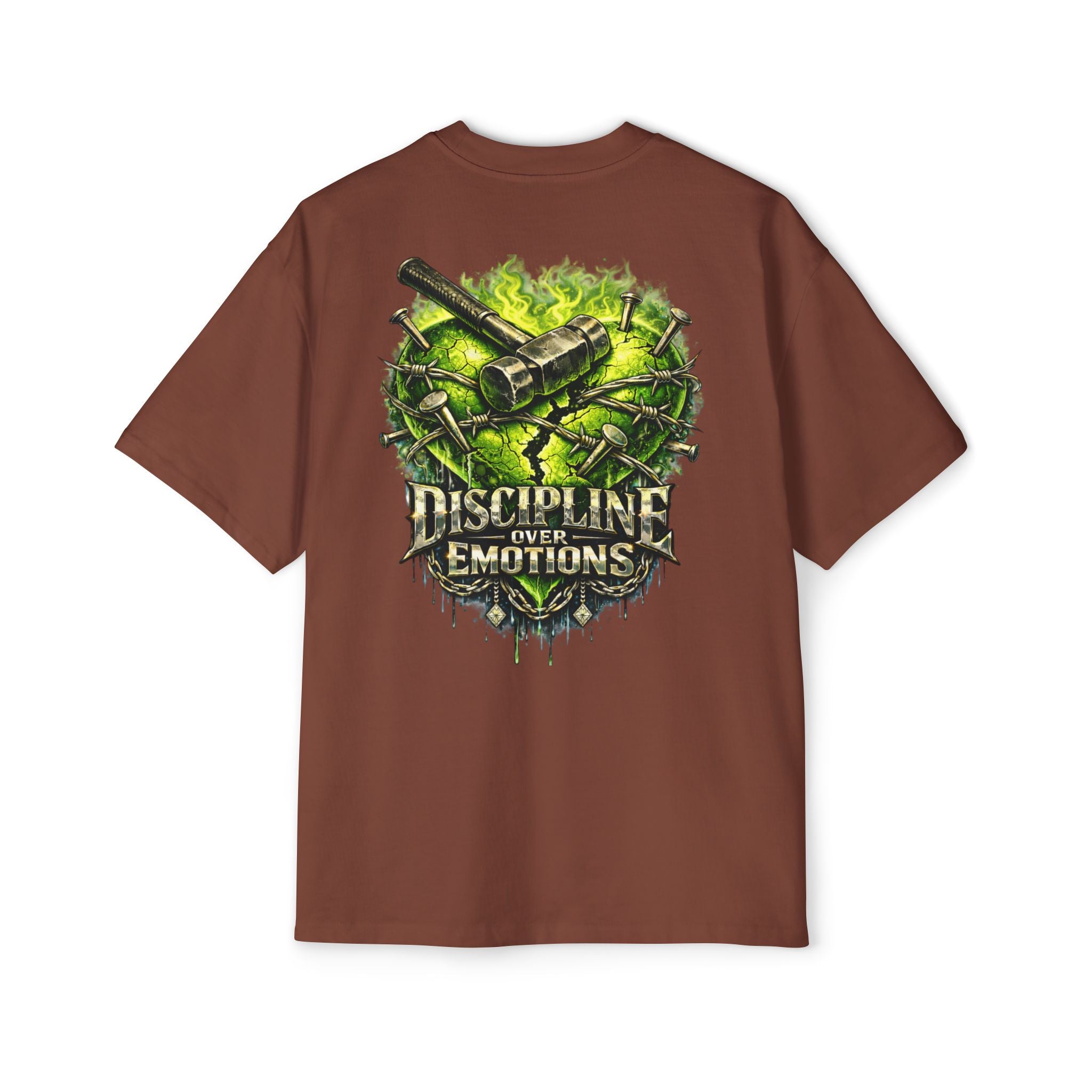 Adult *Oversized* Discipline Over Emotions (Back) Graphic Tee (Lime Green Heart) Printify