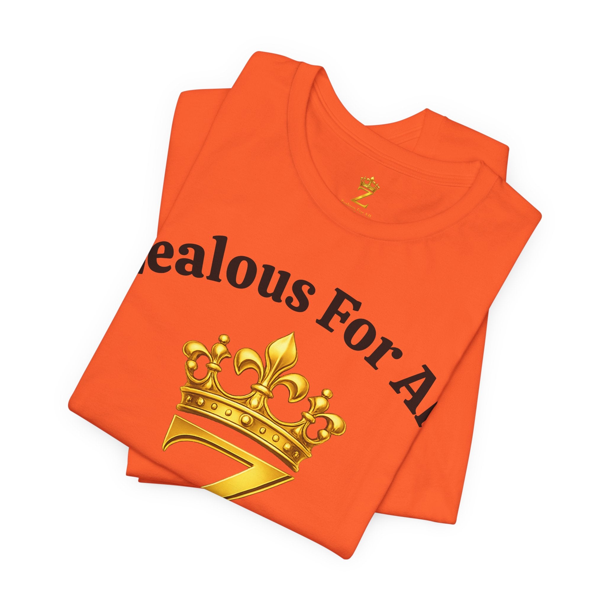 Unisex Luxury Zealous For All T-Shirt (Gold/Black Words, Big Logo T-shirt) Printify