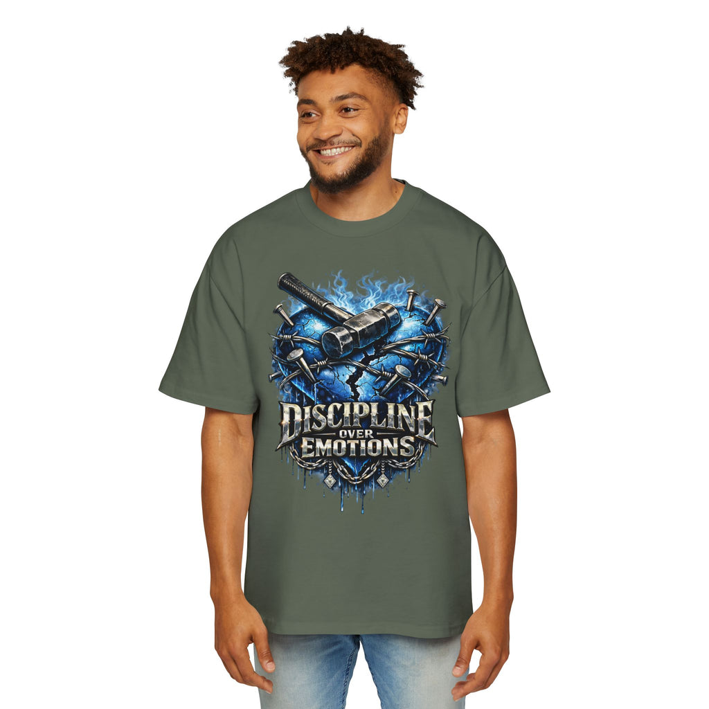 Oversized Discipline Over Emotions Graphic T-Shirt (Blue Heart) Printify