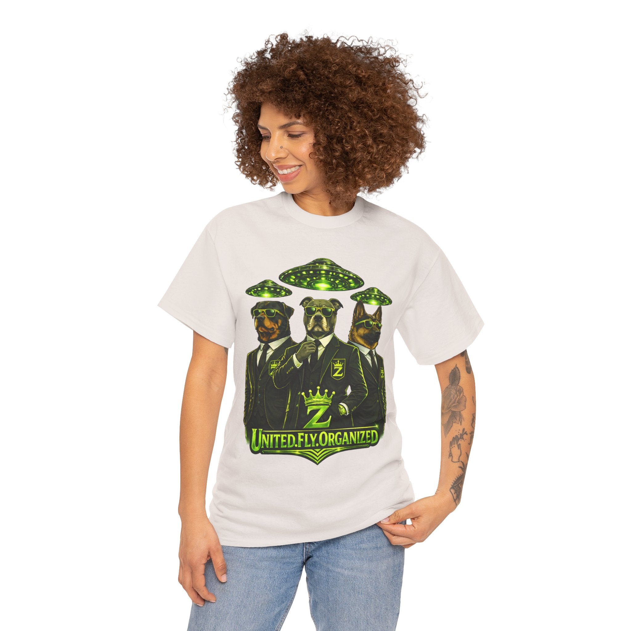 Adult "United. Fly. Organized." Graphic Tee (Lime Green) Printify