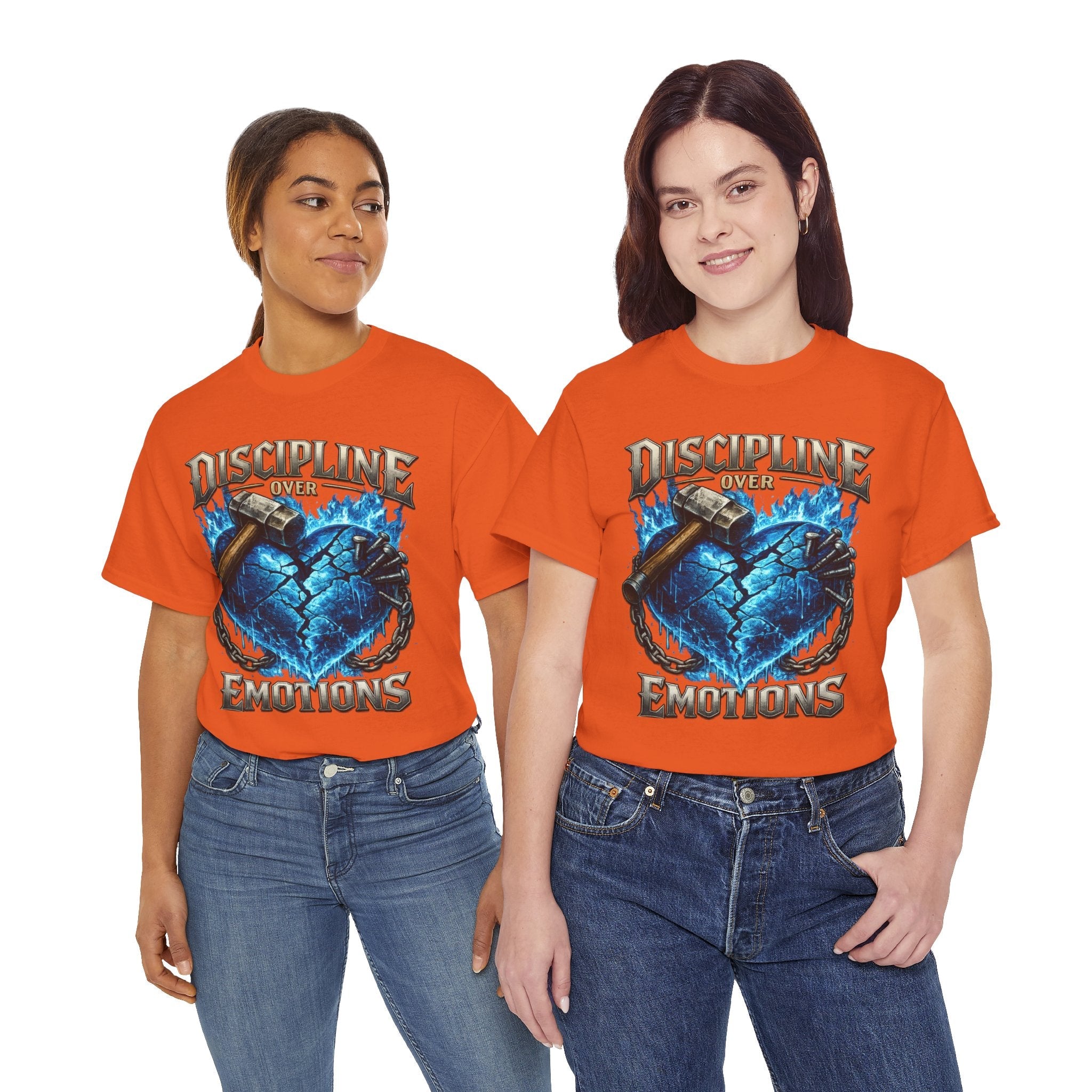 Discipline Over Emotions Graphic T-Shirt (Blue Heart) Printify