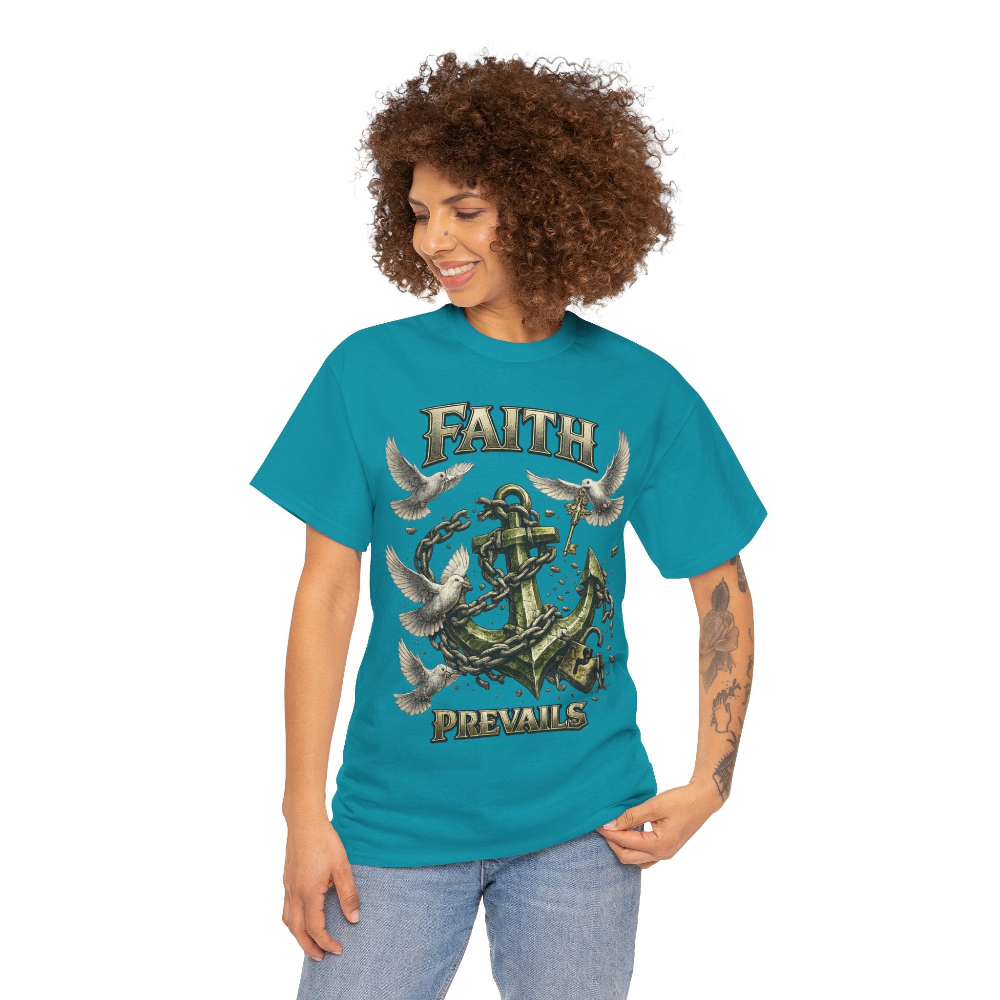 Adult Faith Prevails Anchor T-Shirt (Green Anchor) Printify