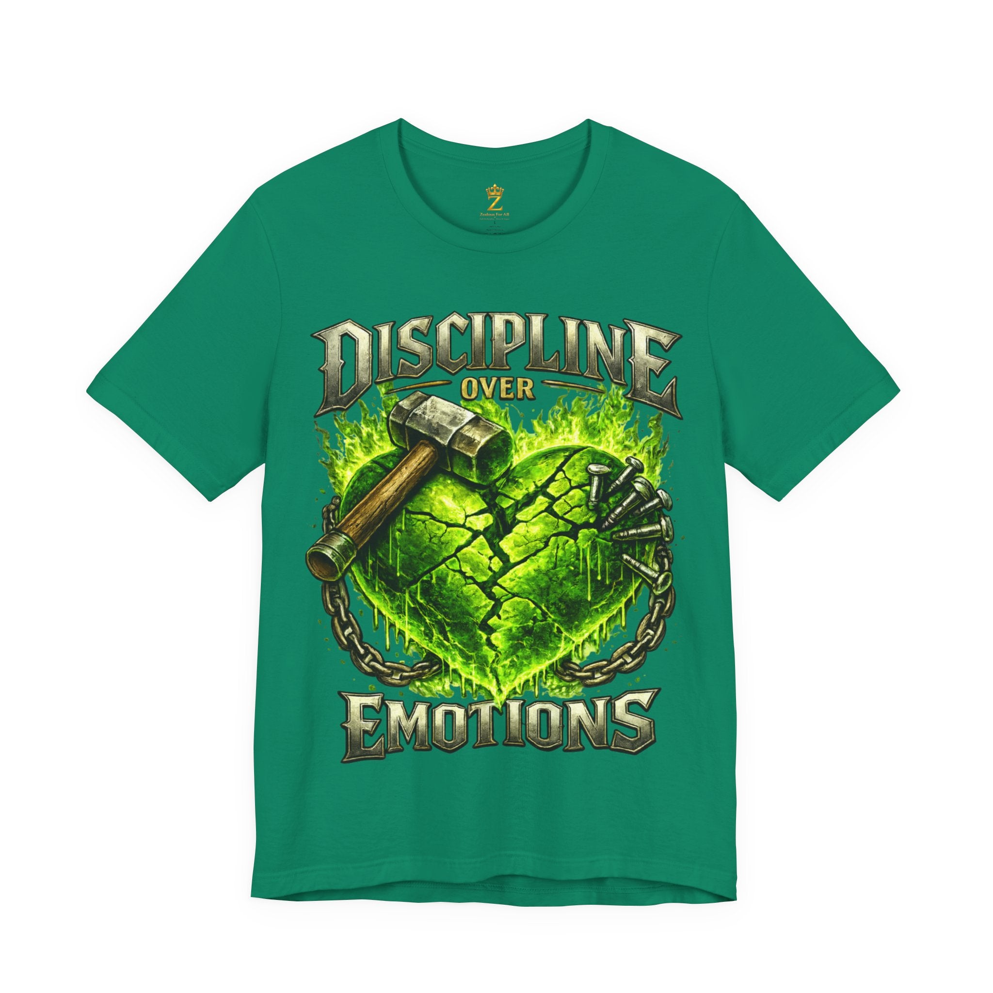 Discipline Over Emotions Premium Graphic T-Shirt (Lime Green Heart) Printify