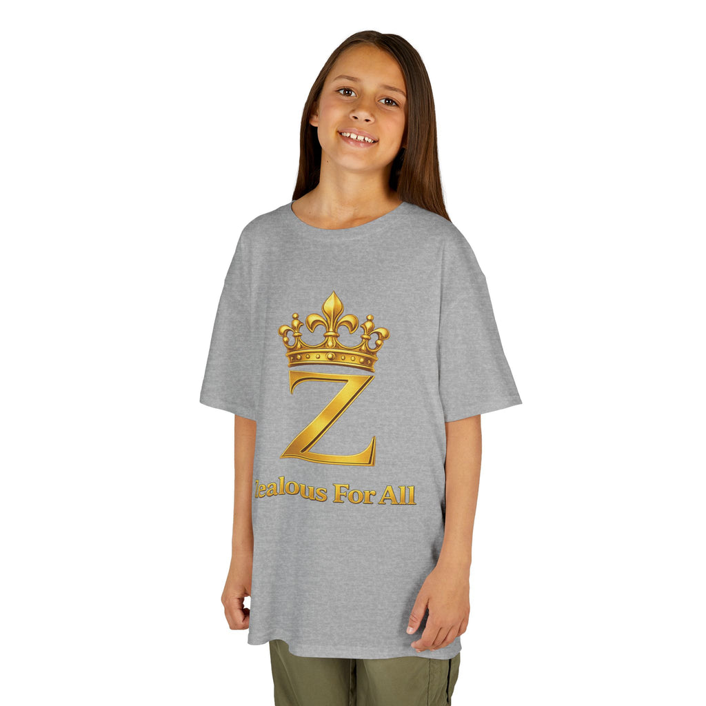 First Kids Zealous For All T-Shirt Drop 01 — Gold Logo Kids Tee Printify