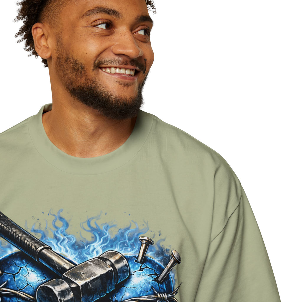 Oversized Discipline Over Emotions Graphic T-Shirt (Blue Heart) Printify