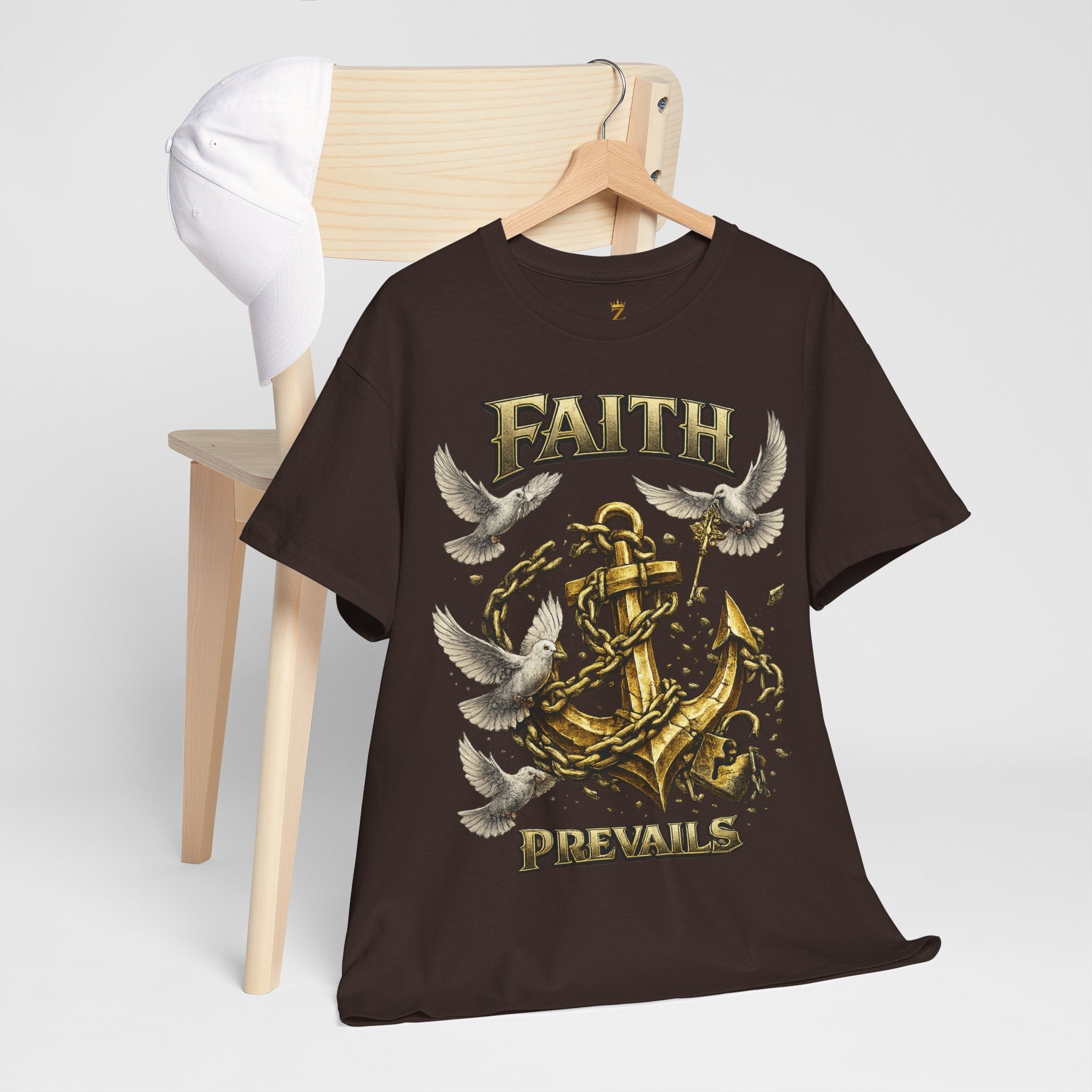 Adult Faith Prevails Anchor T-Shirt (Gold Anchor) Printify