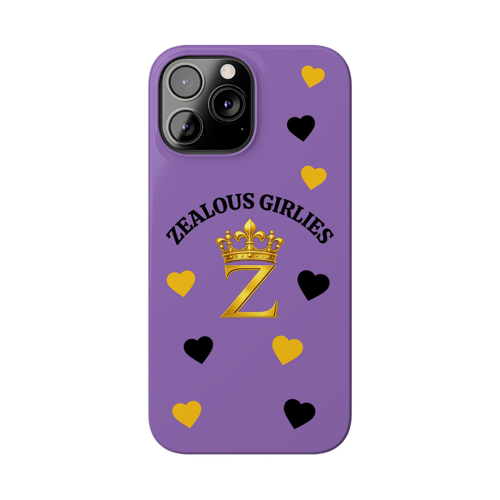 Zealous Girlies 'Z' Crown Slim Phone Case — Purple & Gold Heart Design Printify