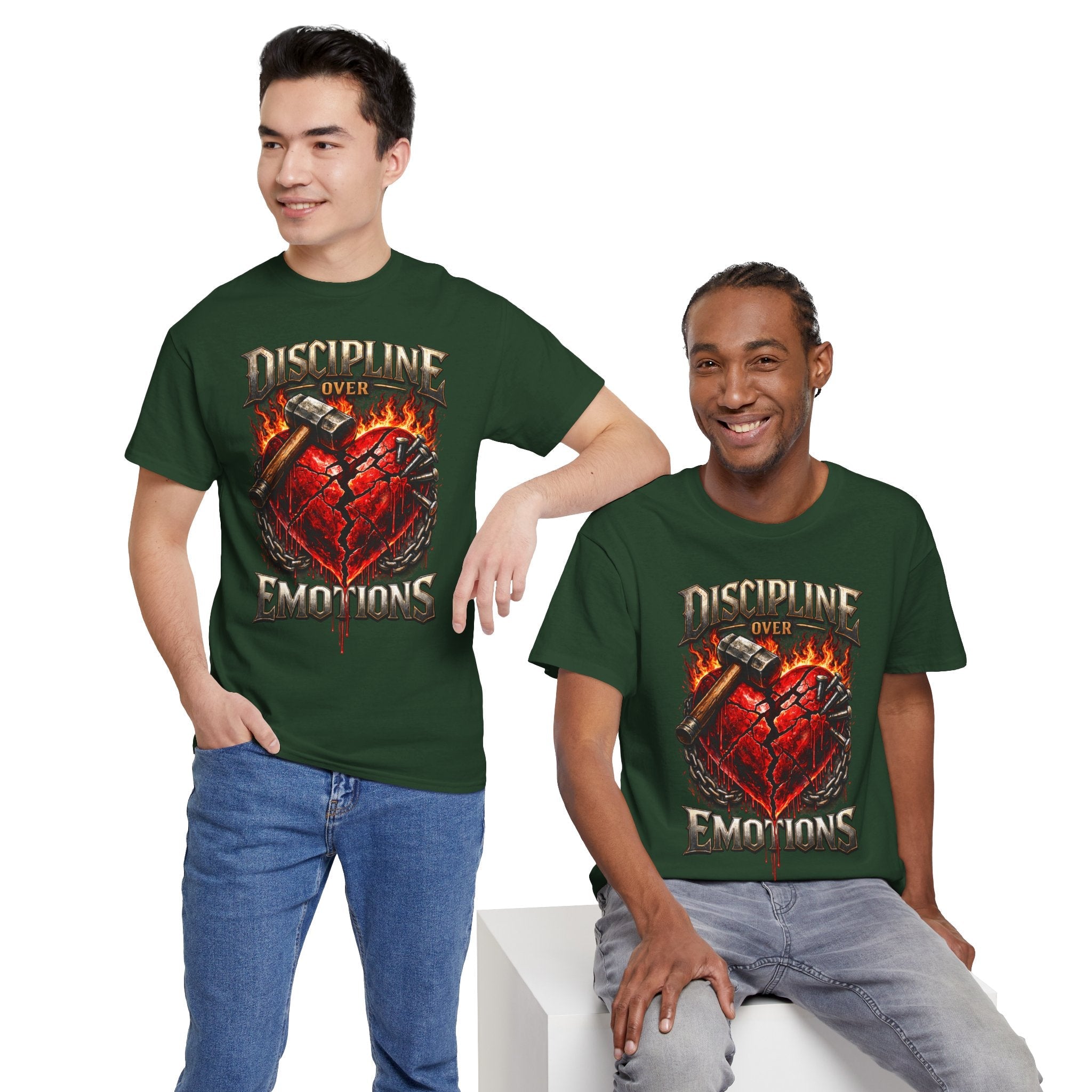 Discipline Over Emotions Graphic T-Shirt (Red Heart) Printify